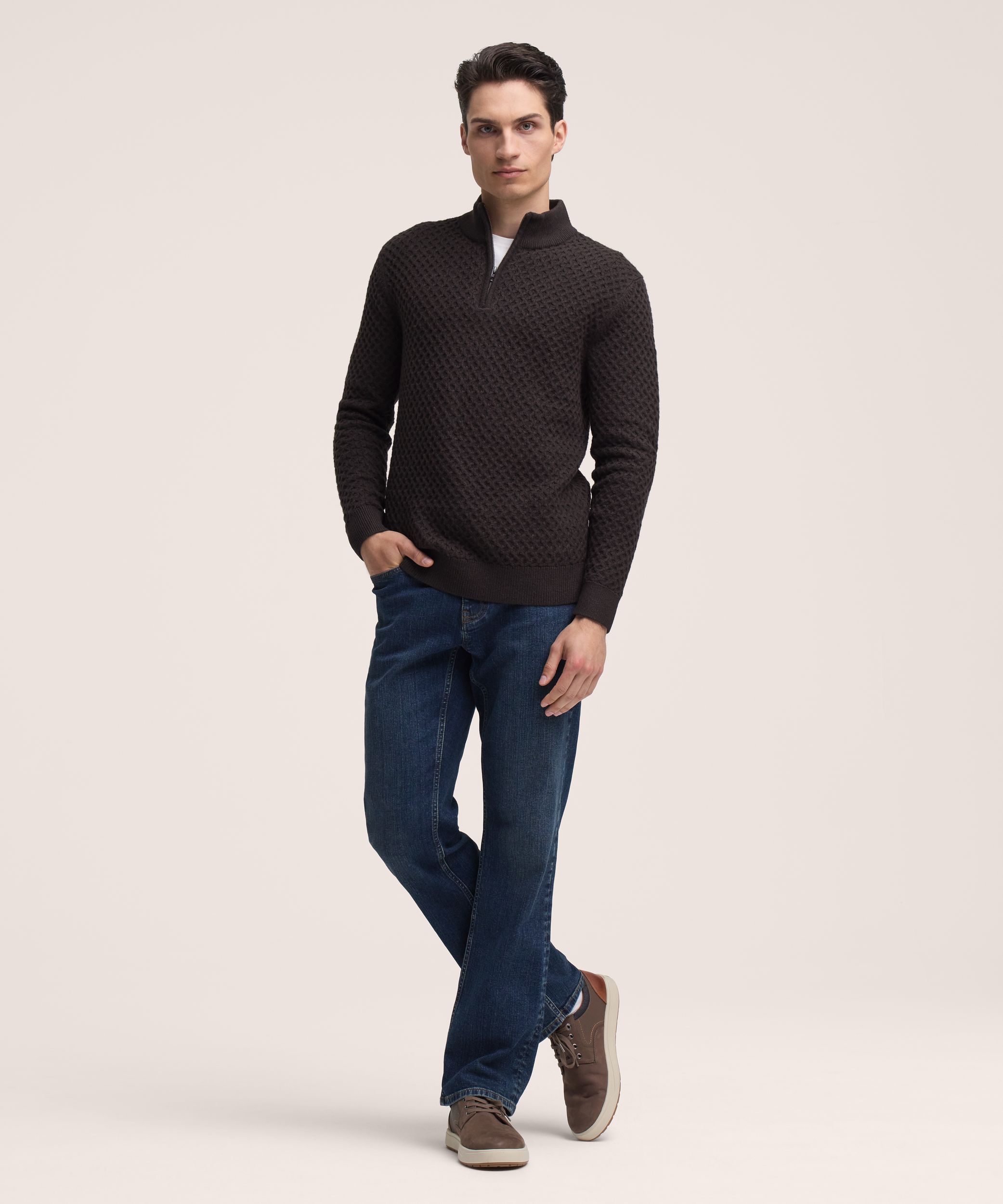 Chandail en tricot à col cheminée avec glissière 1/4 pour hommes, Denver Hayes