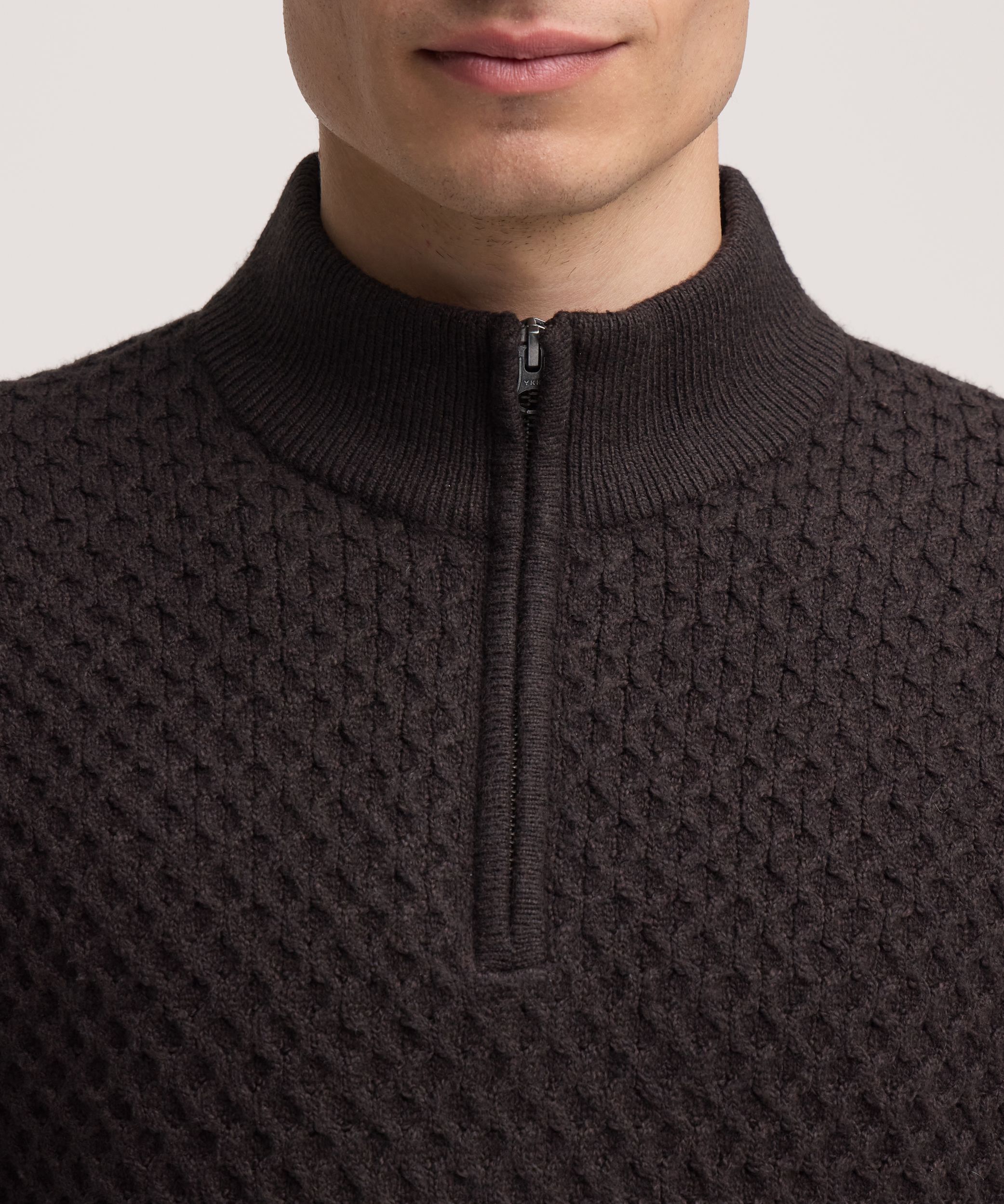 Chandail en tricot à col cheminée avec glissière 1/4 pour hommes, Denver Hayes