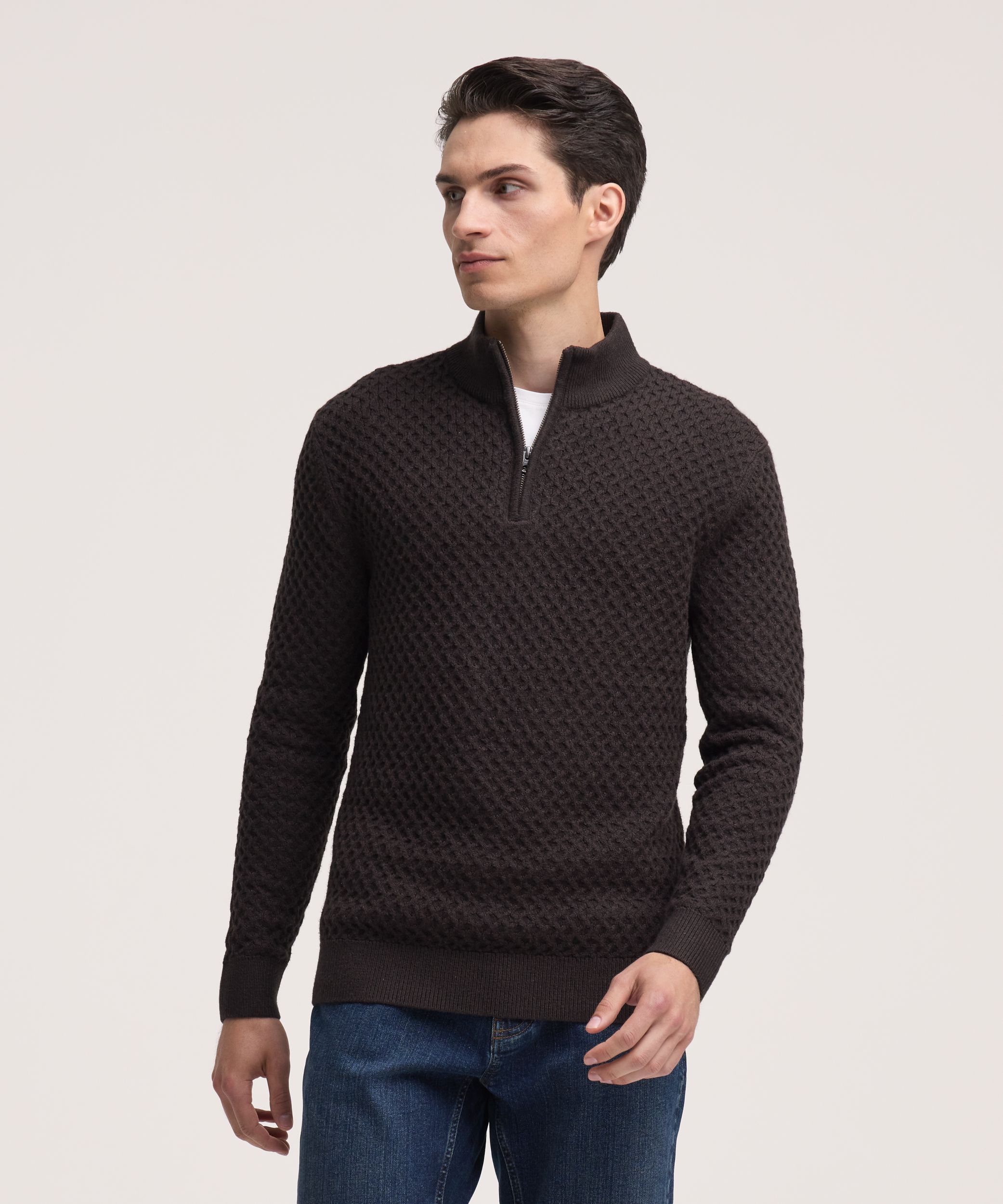 Chandail en tricot à col cheminée avec glissière 1/4 pour hommes, Denver Hayes