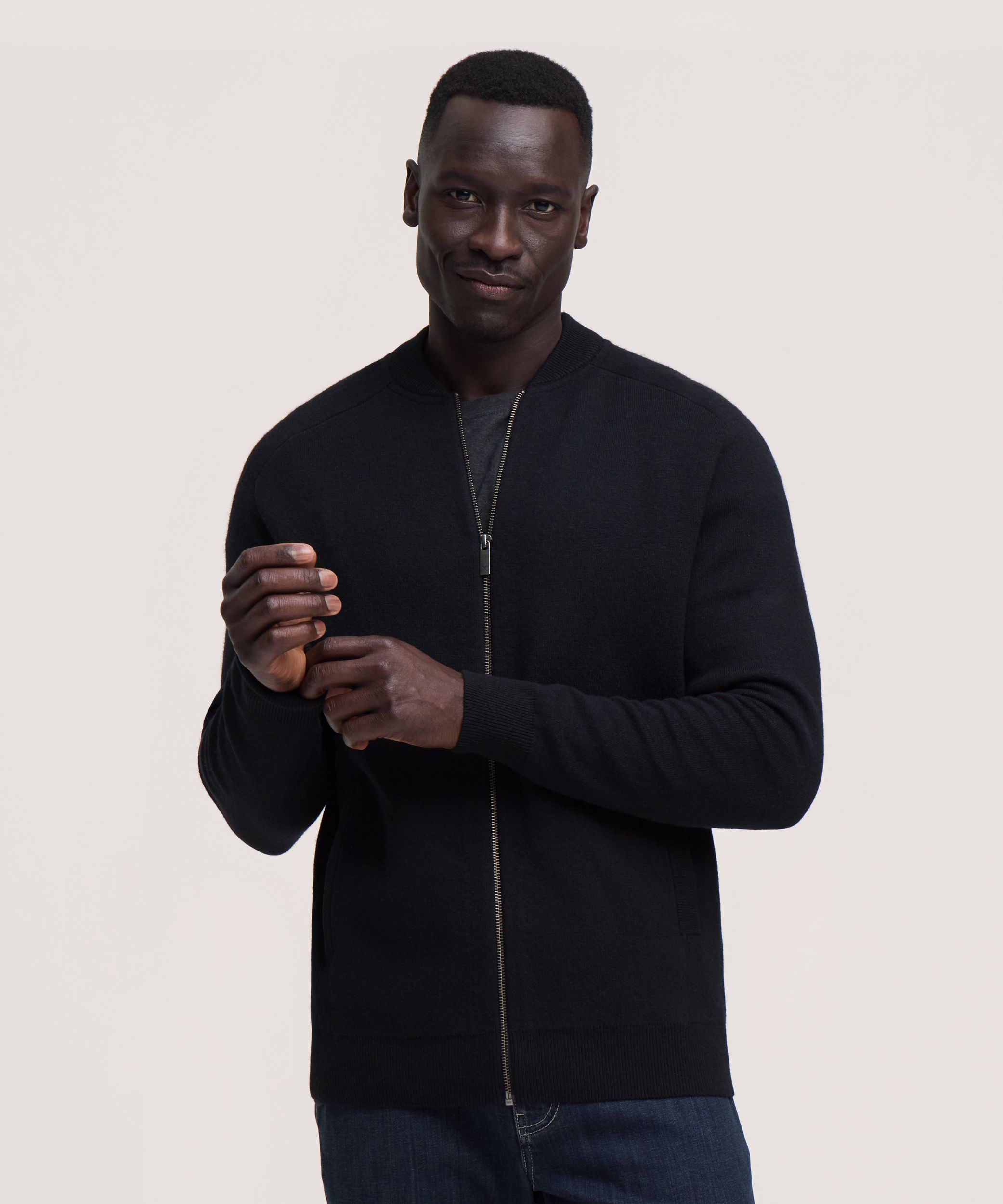 Denver Hayes Men's Doubleknit Full-Zip Bomber Jacket