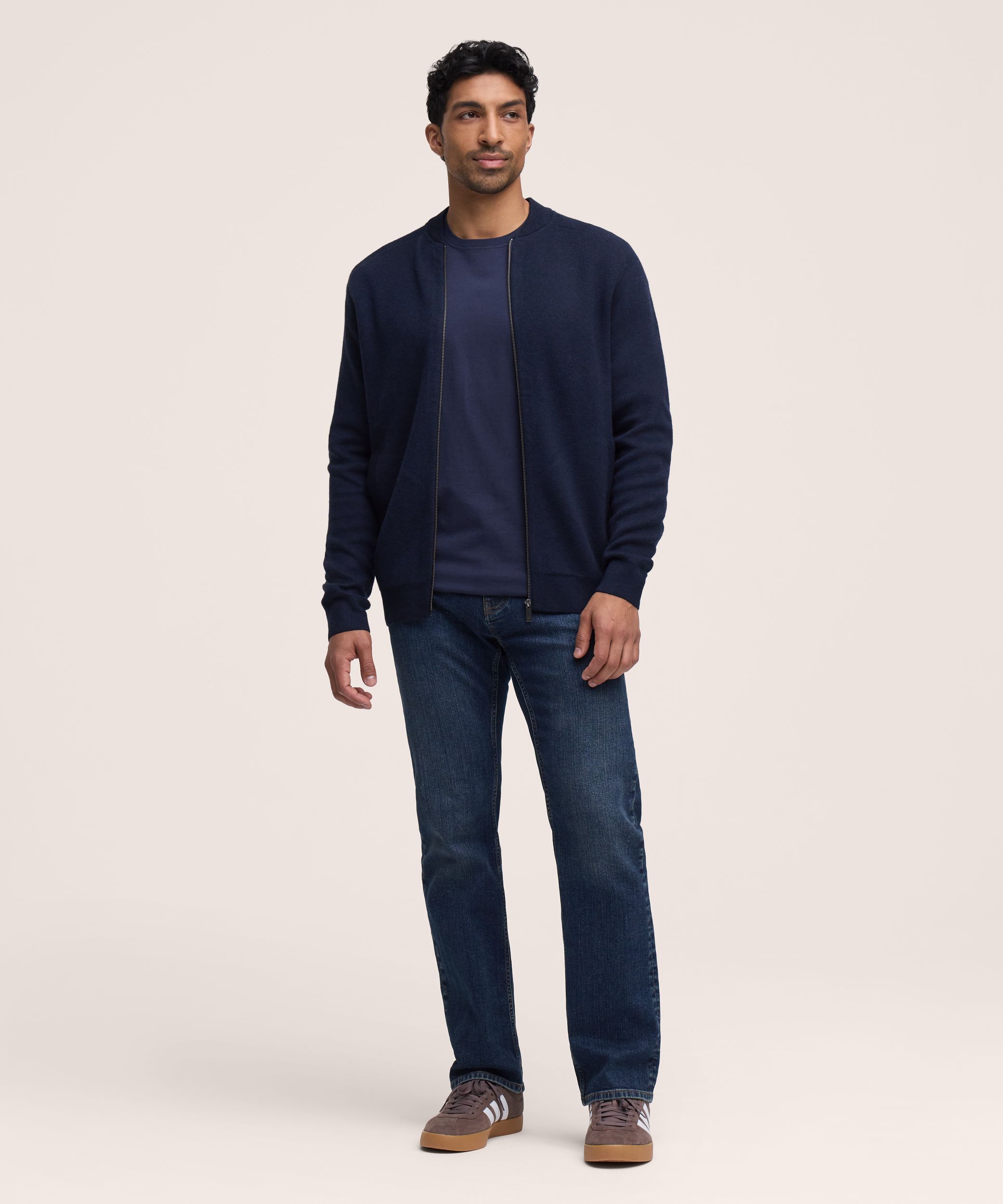 Blouson aviateur en tricot double avec glissière pleine longueur pour hommes, Denver Hayes