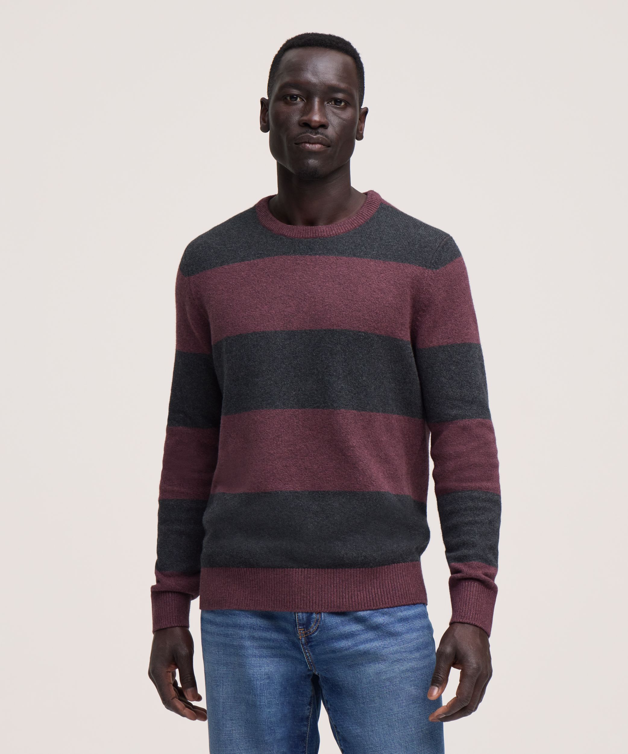 Denver Hayes Men's Lofty Knit Stripe Crewneck Sweater