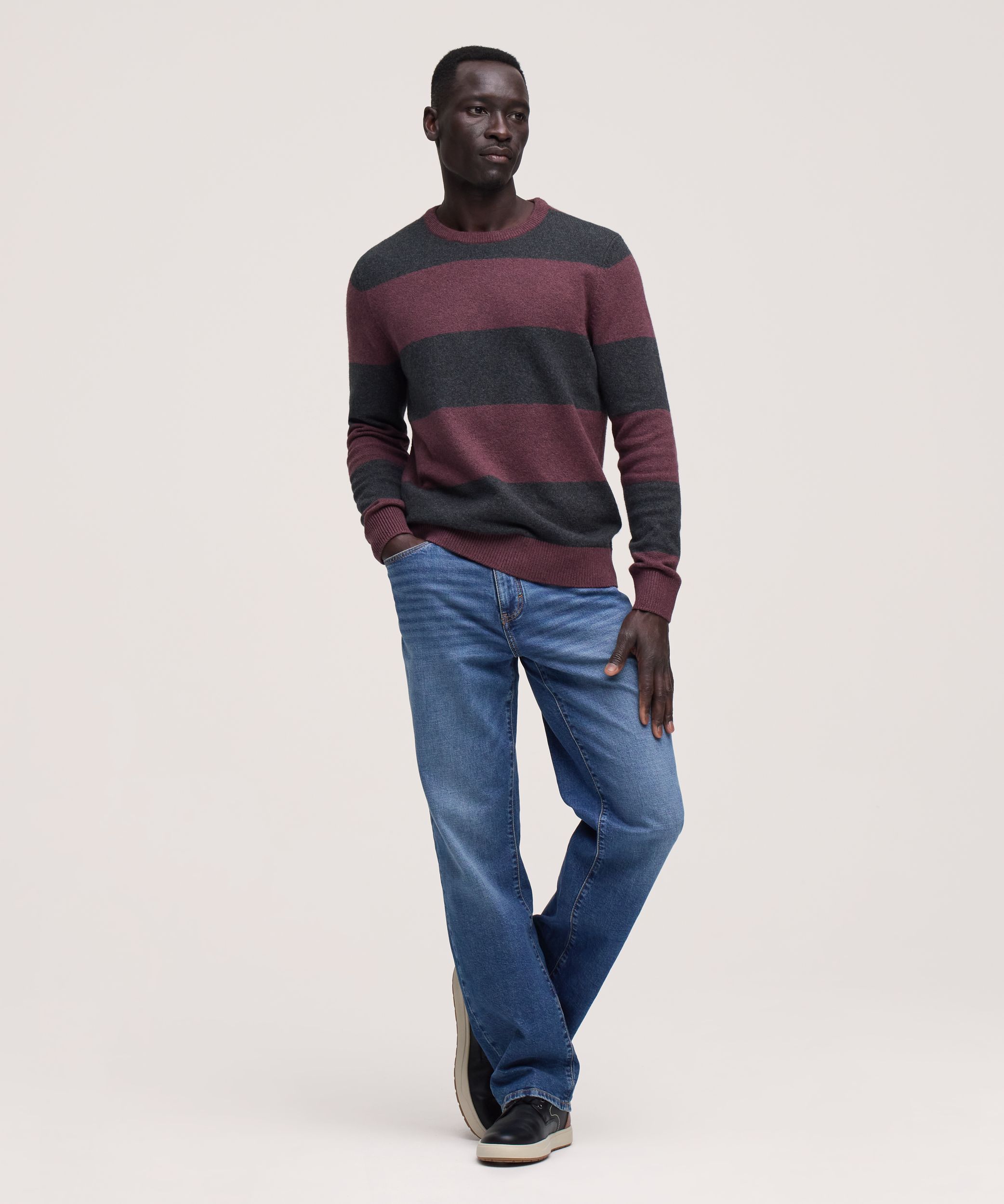Denver Hayes Men's Lofty Knit Stripe Crewneck Sweater