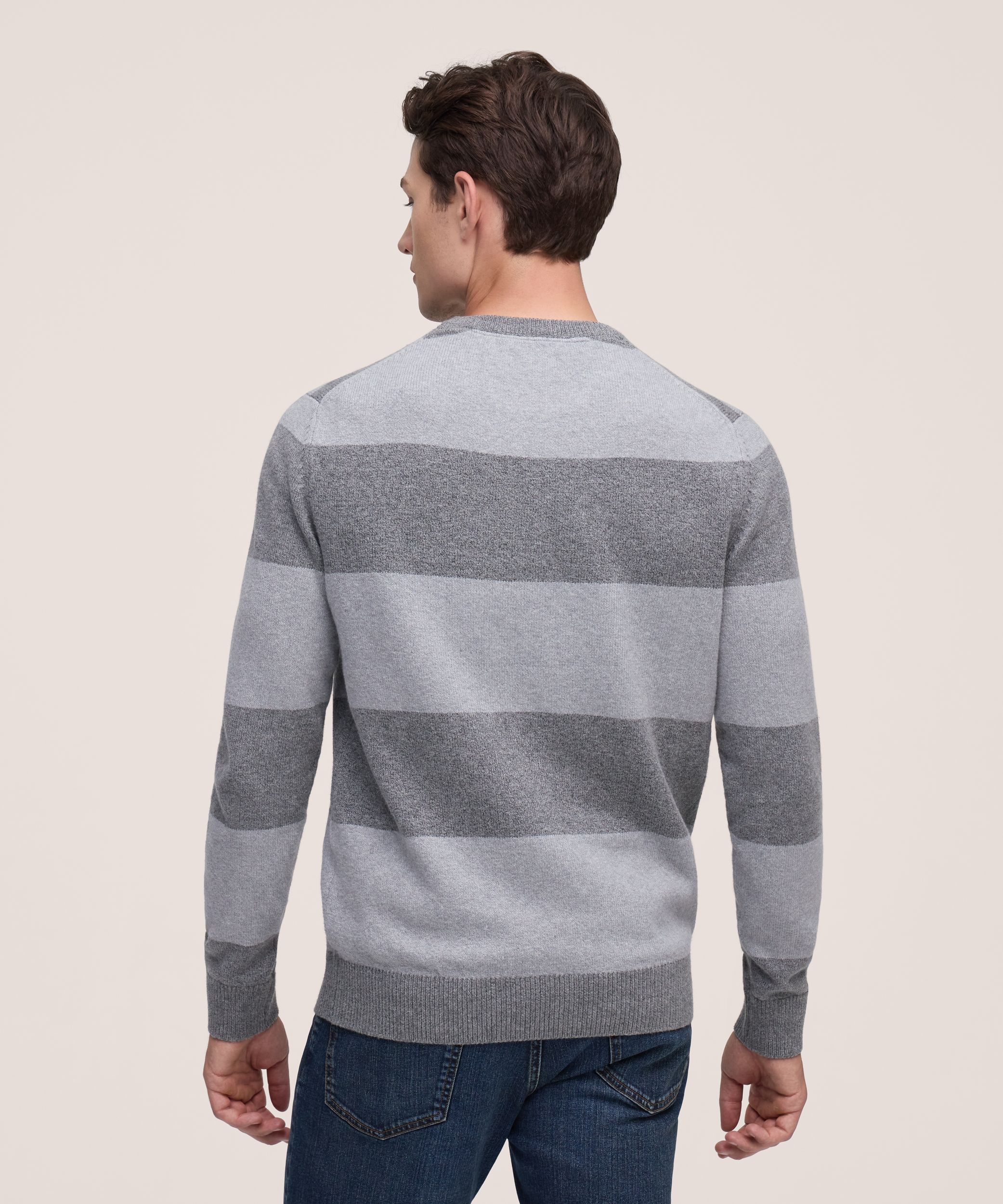 Chandail à col ras du cou rayé en tricot gonflant pour hommes, Denver Hayes