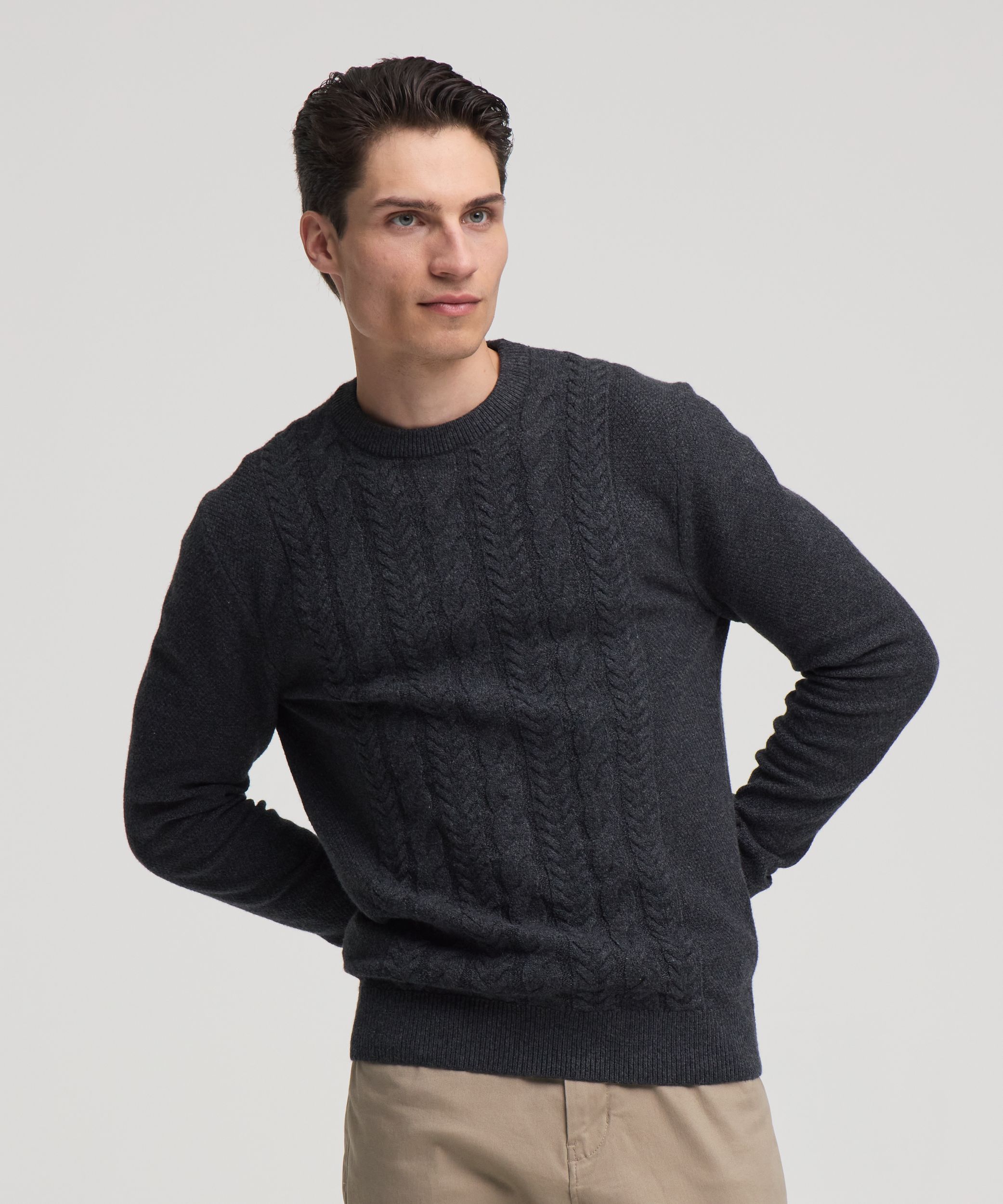 Denver Hayes Men's Lofty knit Cable Crewneck Sweater