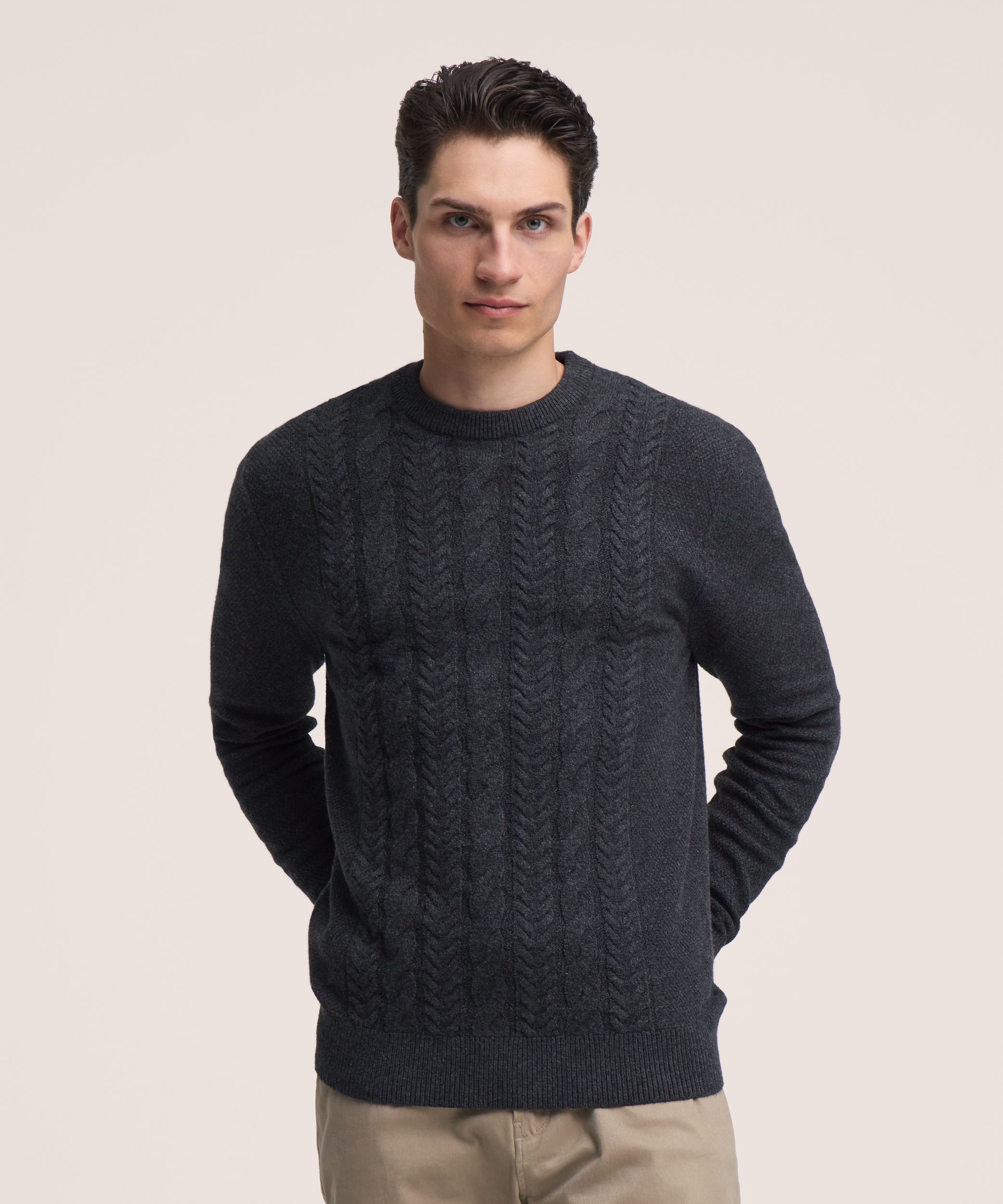 Denver Hayes Men's Lofty knit Cable Crewneck Sweater