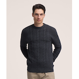 Chandail à col ras du cou en tricot gonflant torsadé pour hommes, Denver Hayes Front_Flat