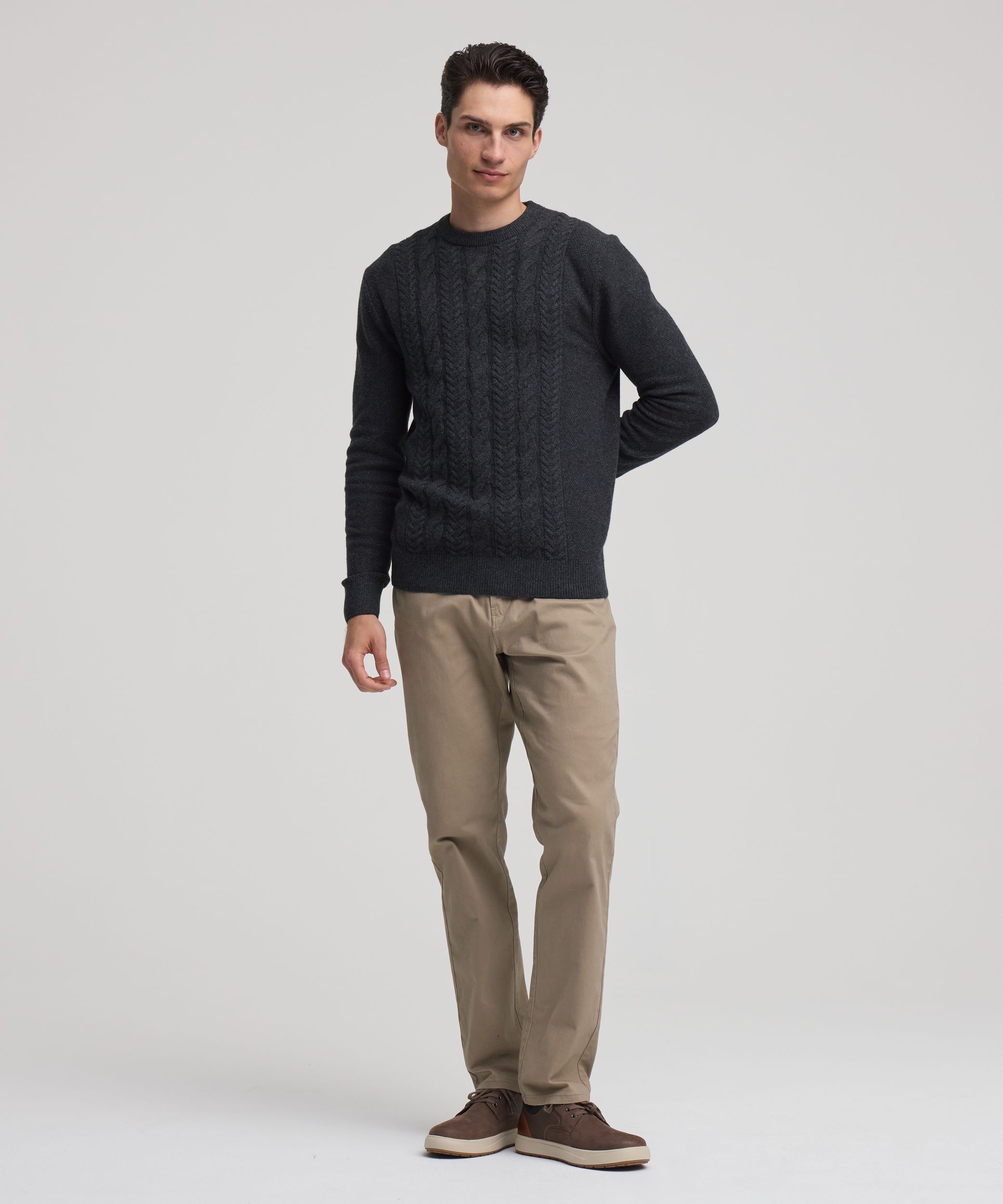 Denver Hayes Men's Lofty knit Cable Crewneck Sweater