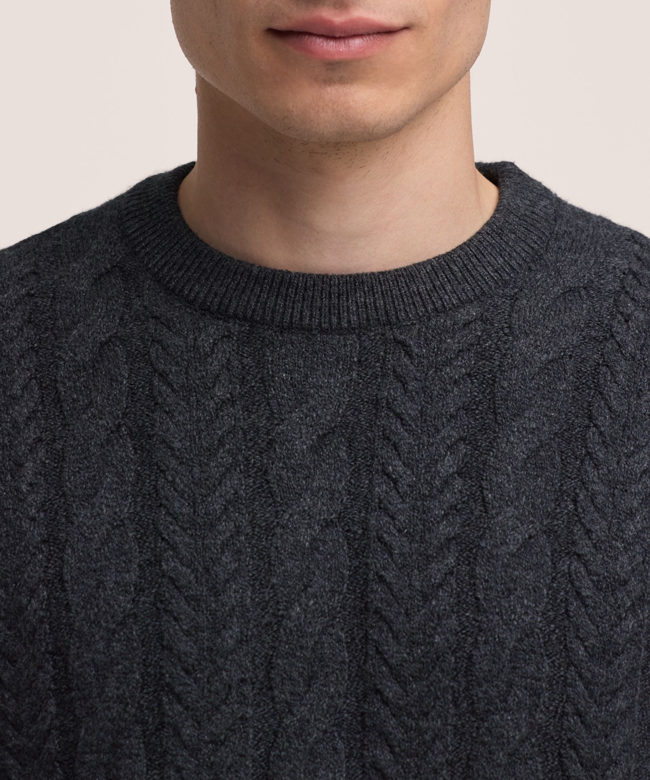Denver Hayes Men's Lofty knit Cable Crewneck Sweater