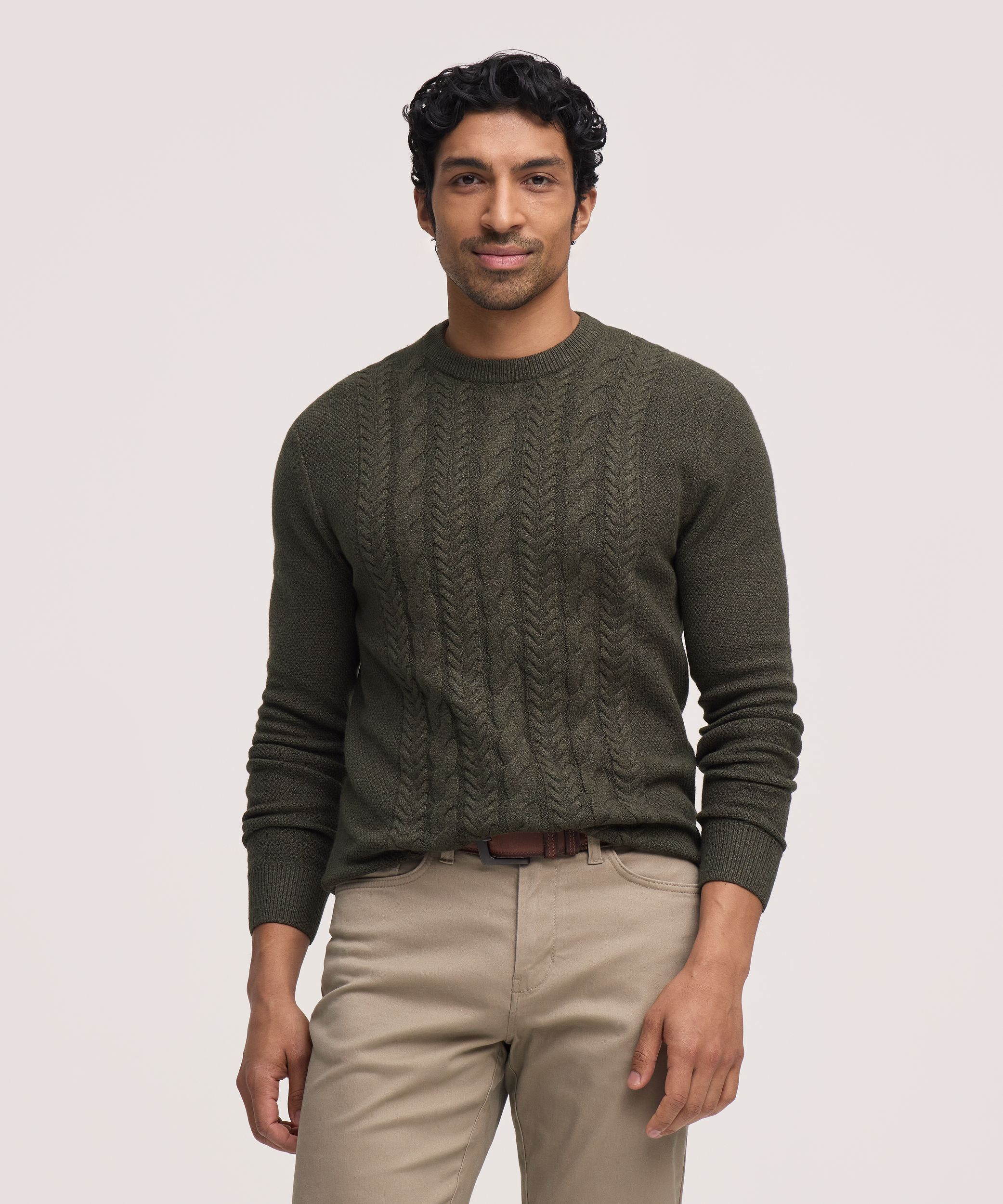 Chandail à col ras du cou en tricot gonflant torsadé pour hommes, Denver Hayes