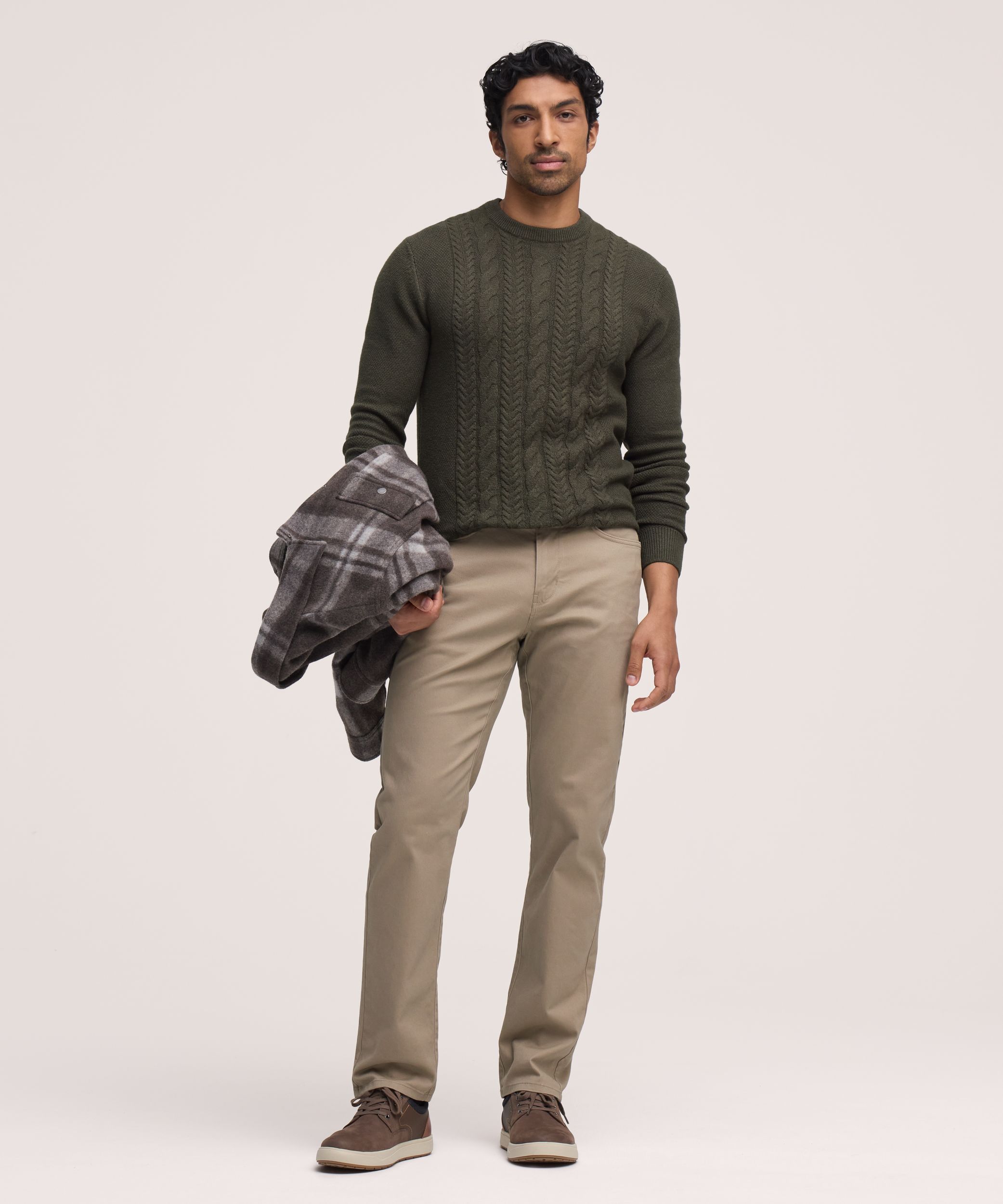 Chandail à col ras du cou en tricot gonflant torsadé pour hommes, Denver Hayes