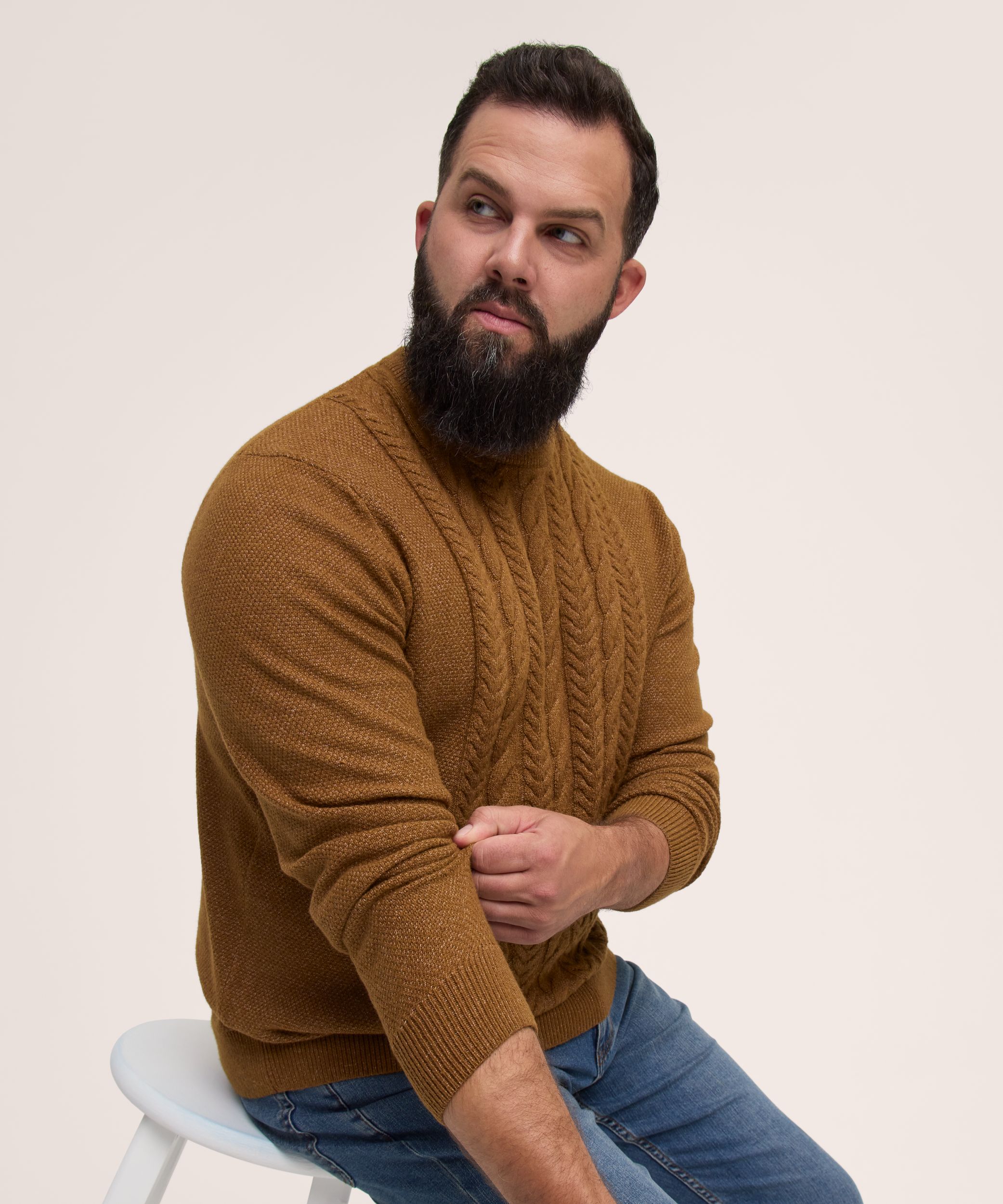 Denver Hayes Men's Lofty knit Cable Crewneck Sweater