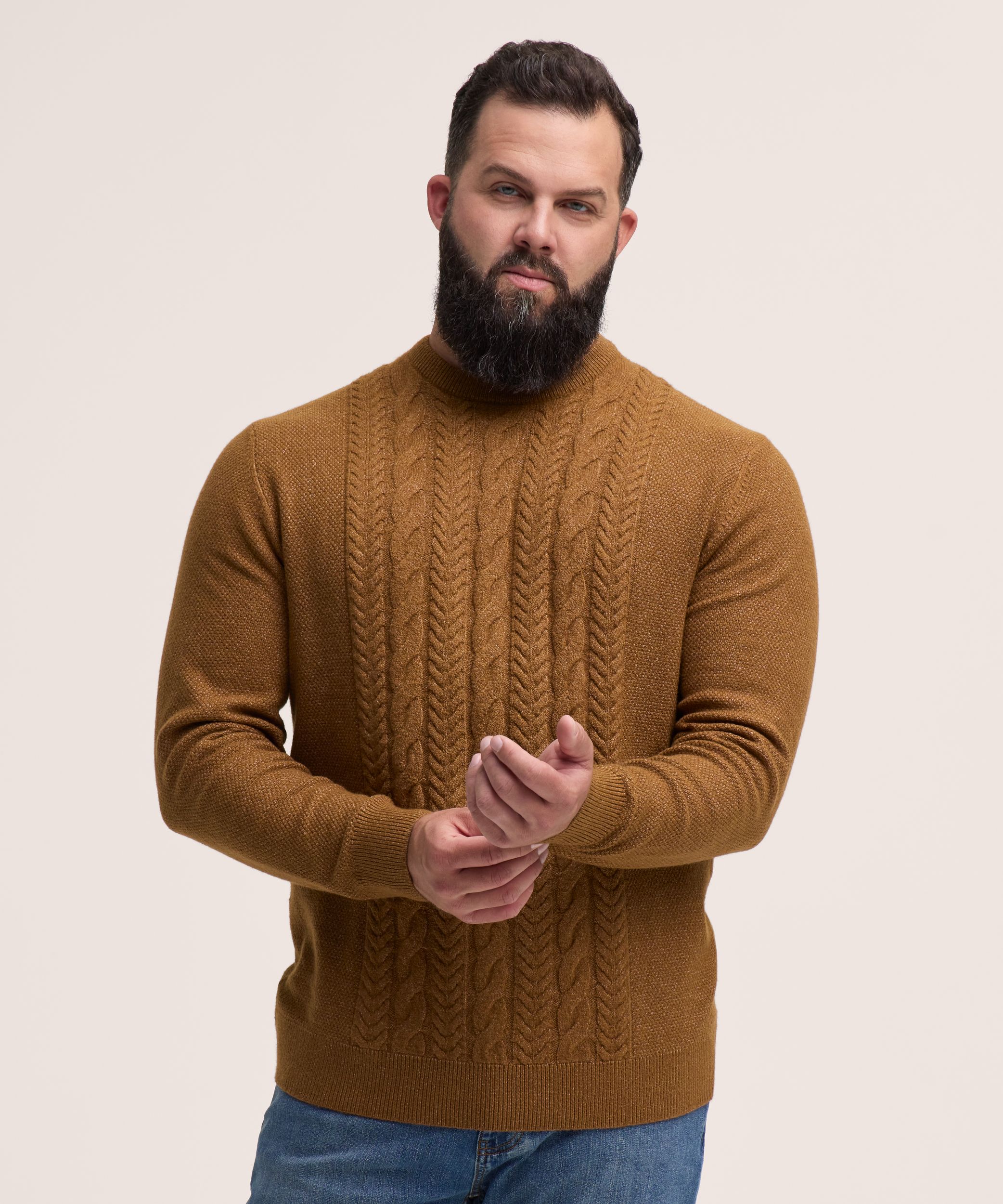 Denver Hayes Men's Lofty knit Cable Crewneck Sweater