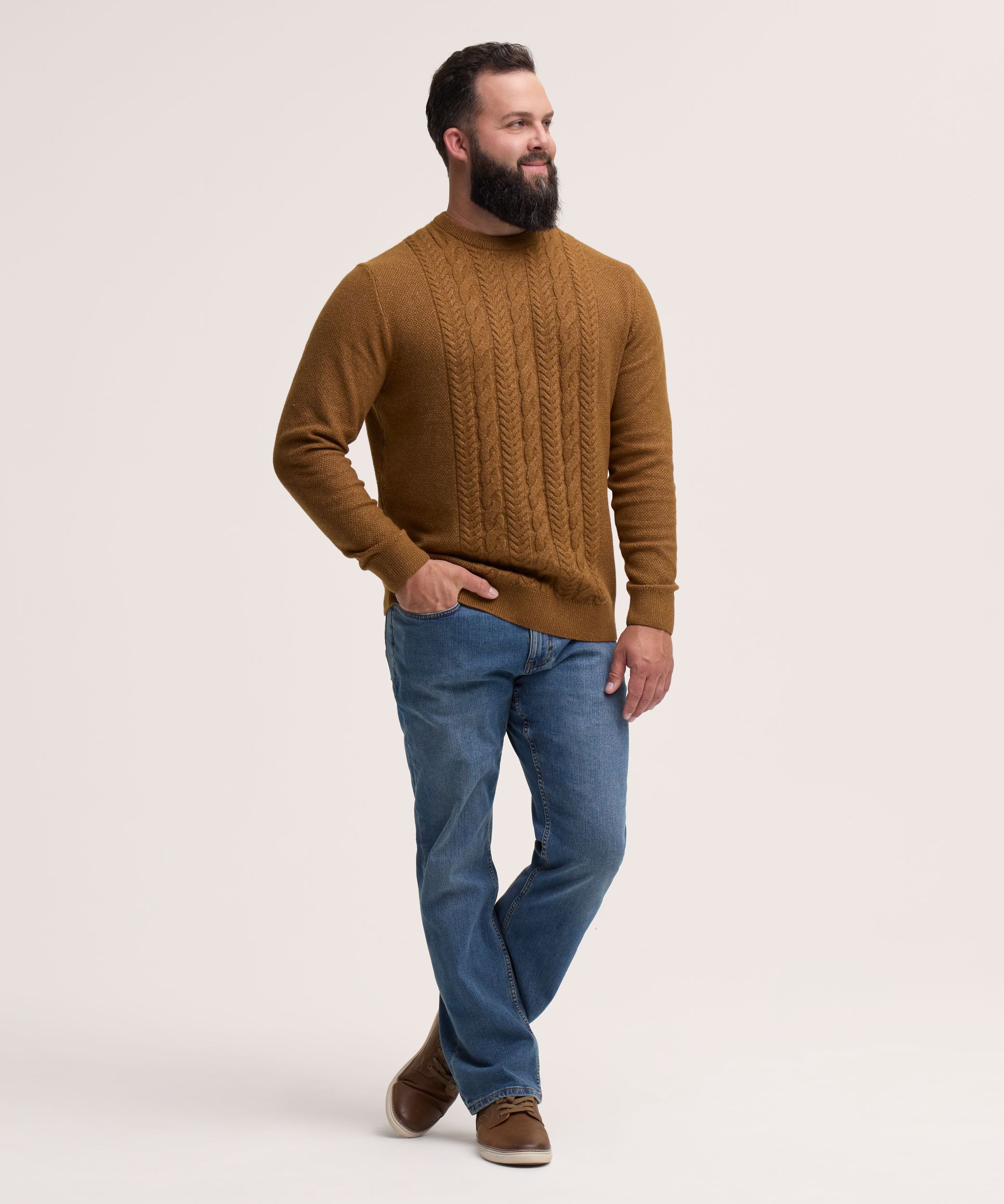 Denver Hayes Men's Lofty knit Cable Crewneck Sweater