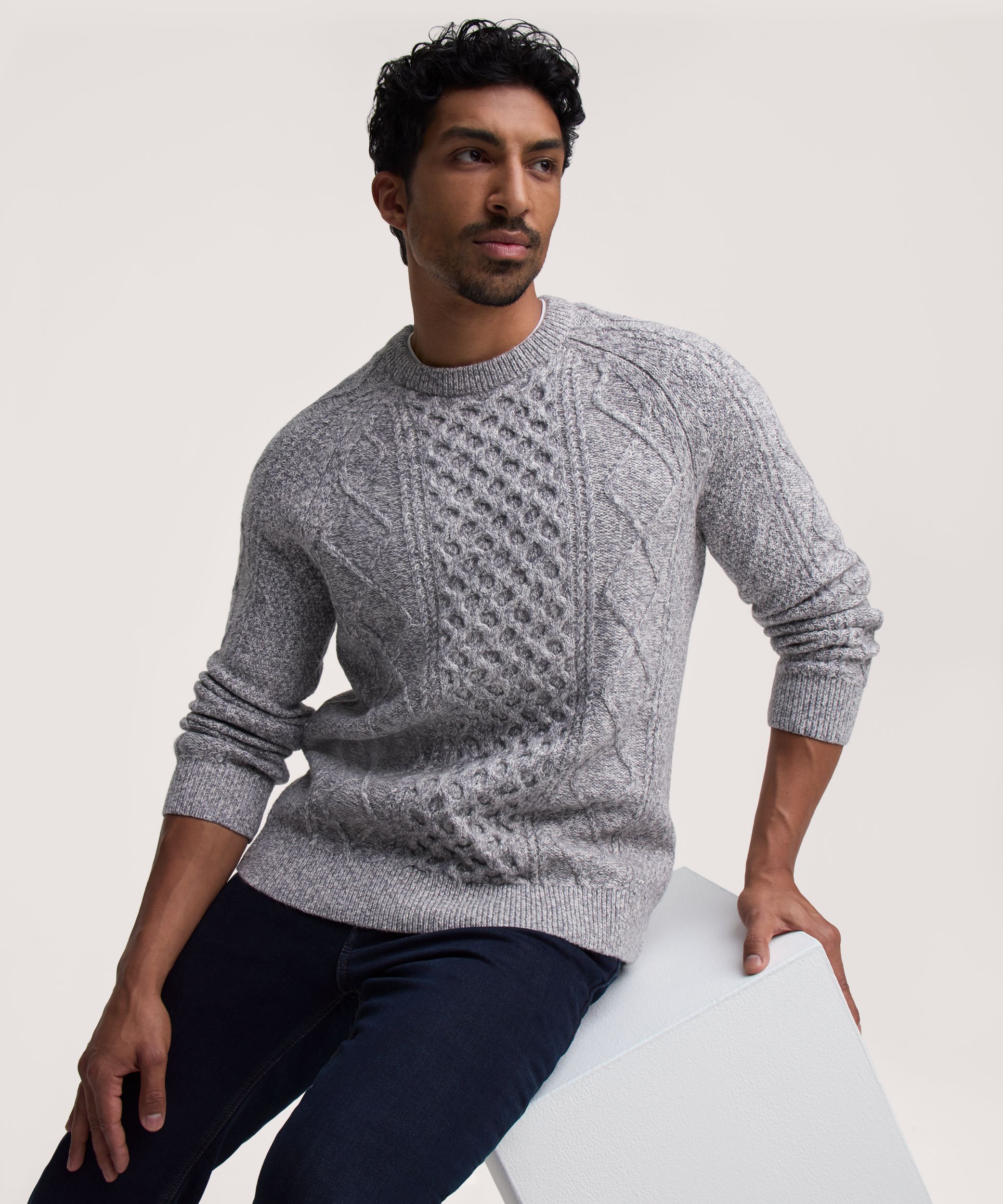 WindRiver Men's Cable Crewneck Sweater