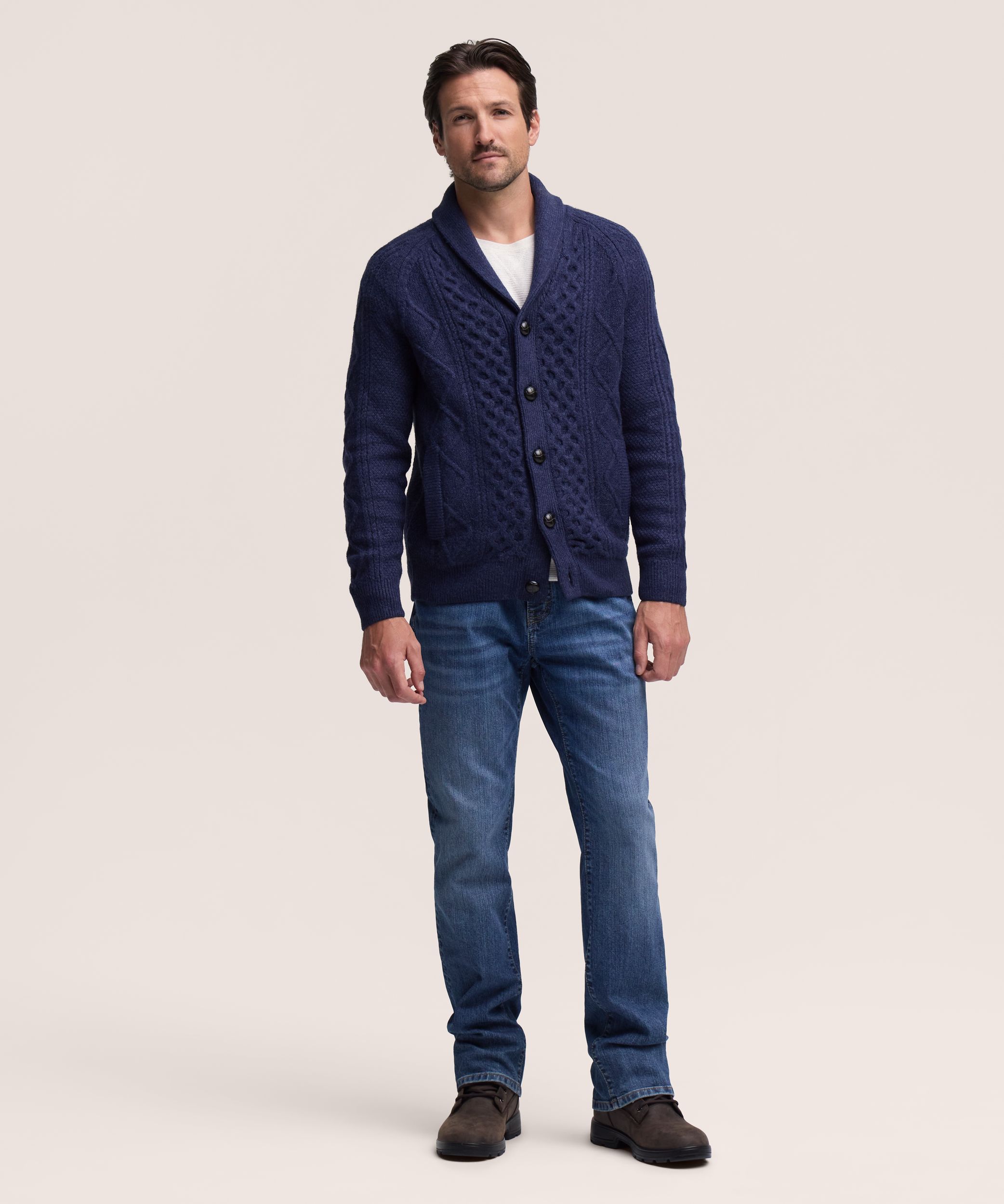 Chandail cardigan en tricot torsadé pour hommes, WindRiver