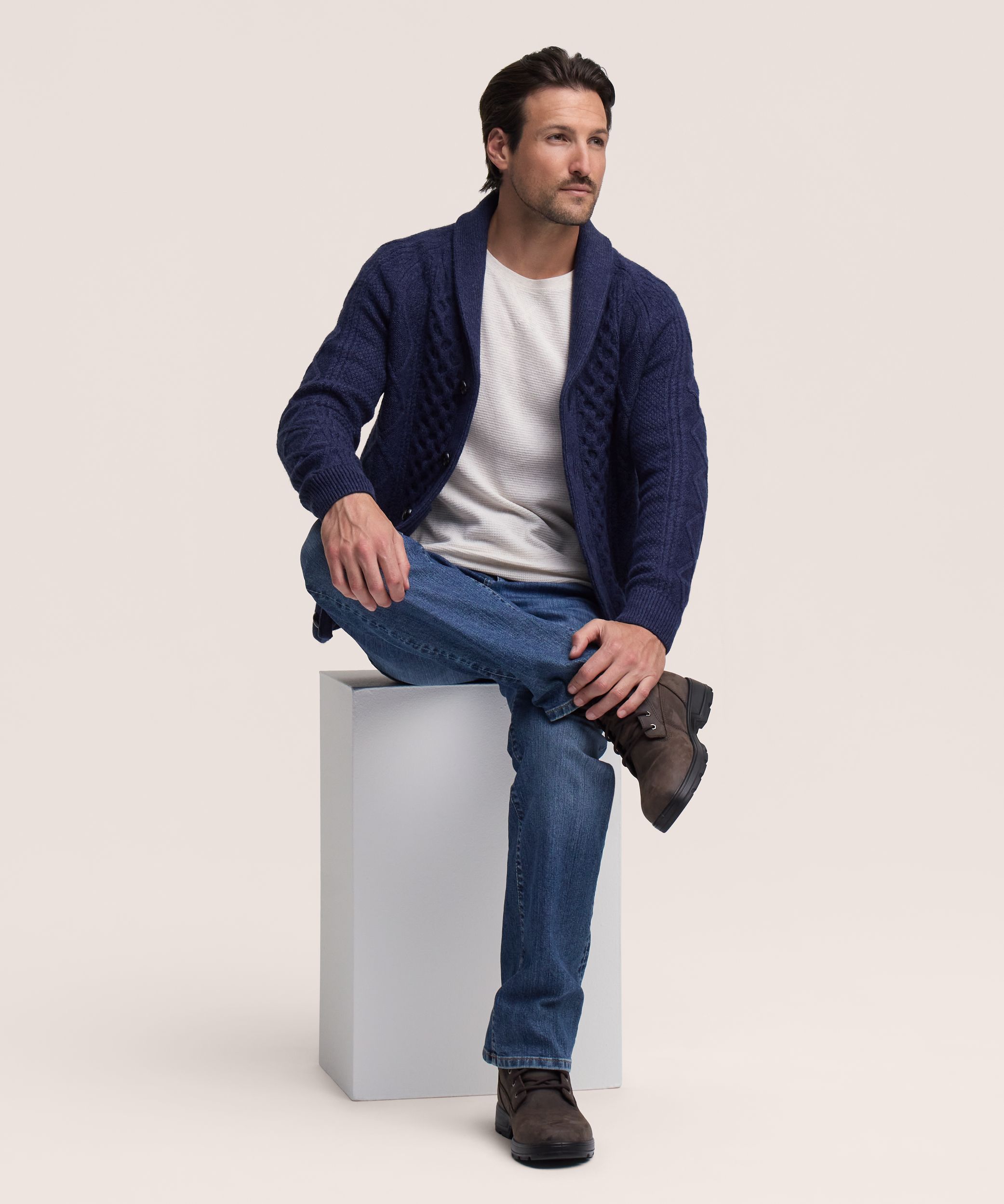 Chandail cardigan en tricot torsadé pour hommes, WindRiver