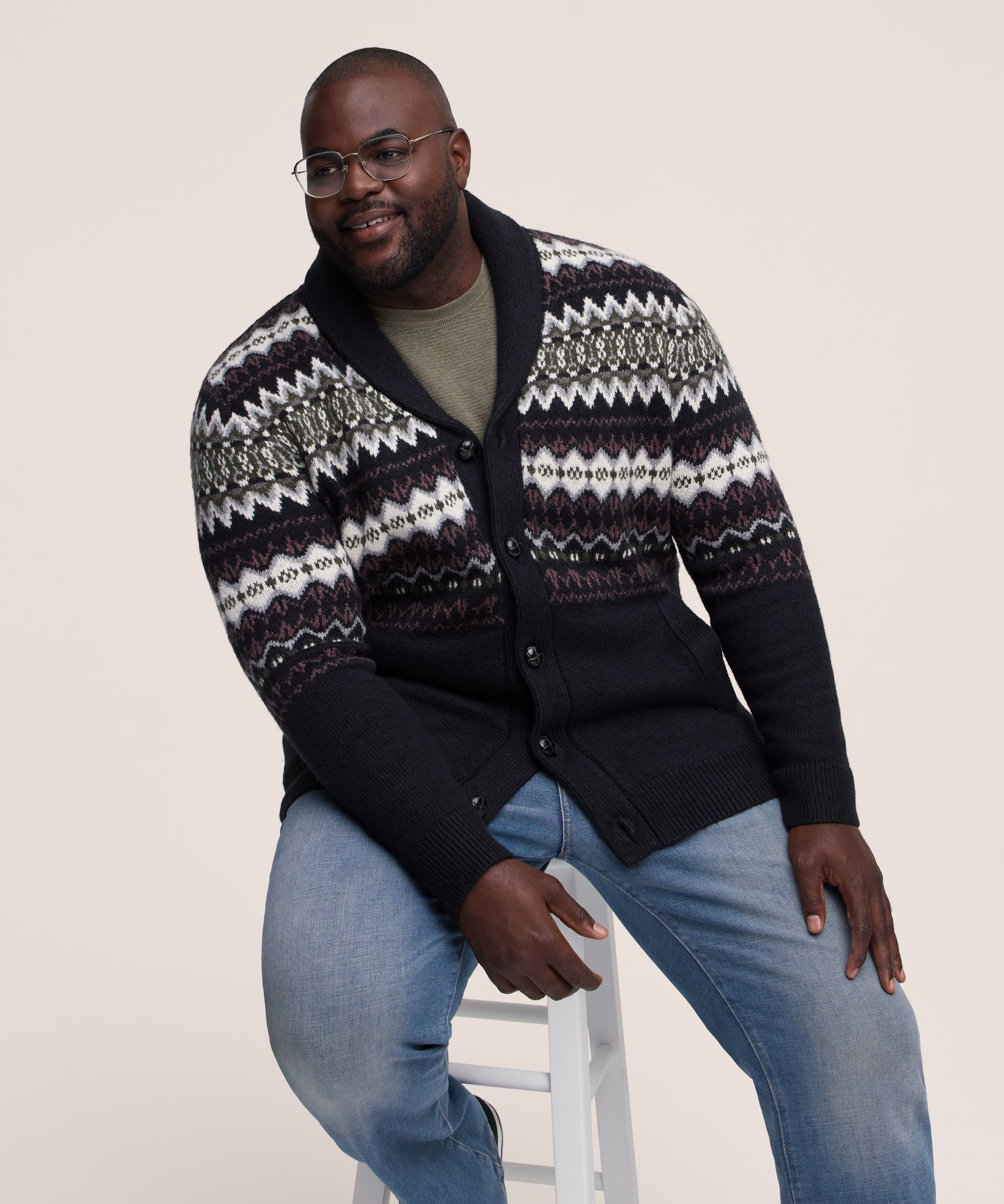 WindRiver Men's Fair Isle Cardigan Sweater