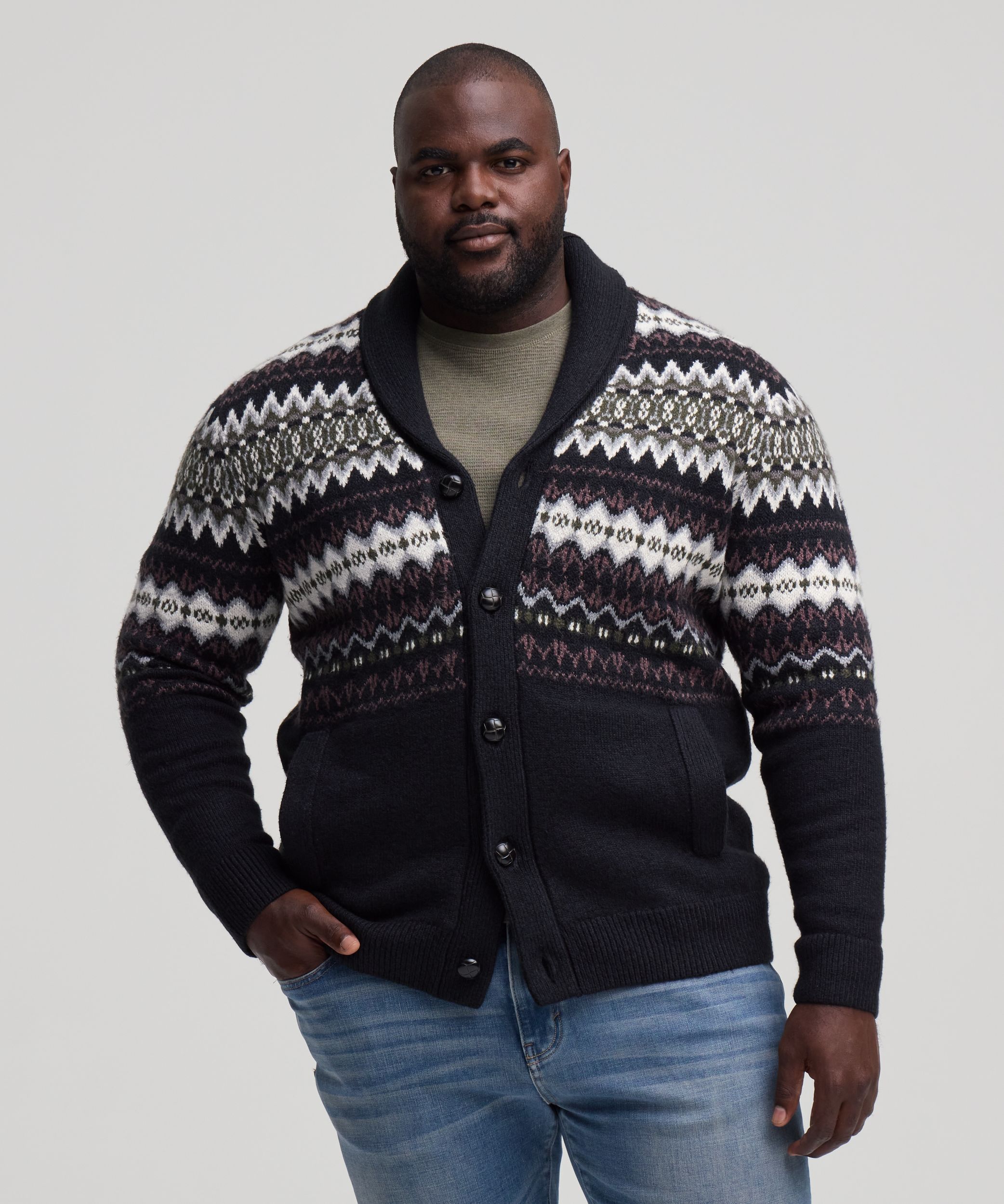 WindRiver Men's Fair Isle Cardigan Sweater