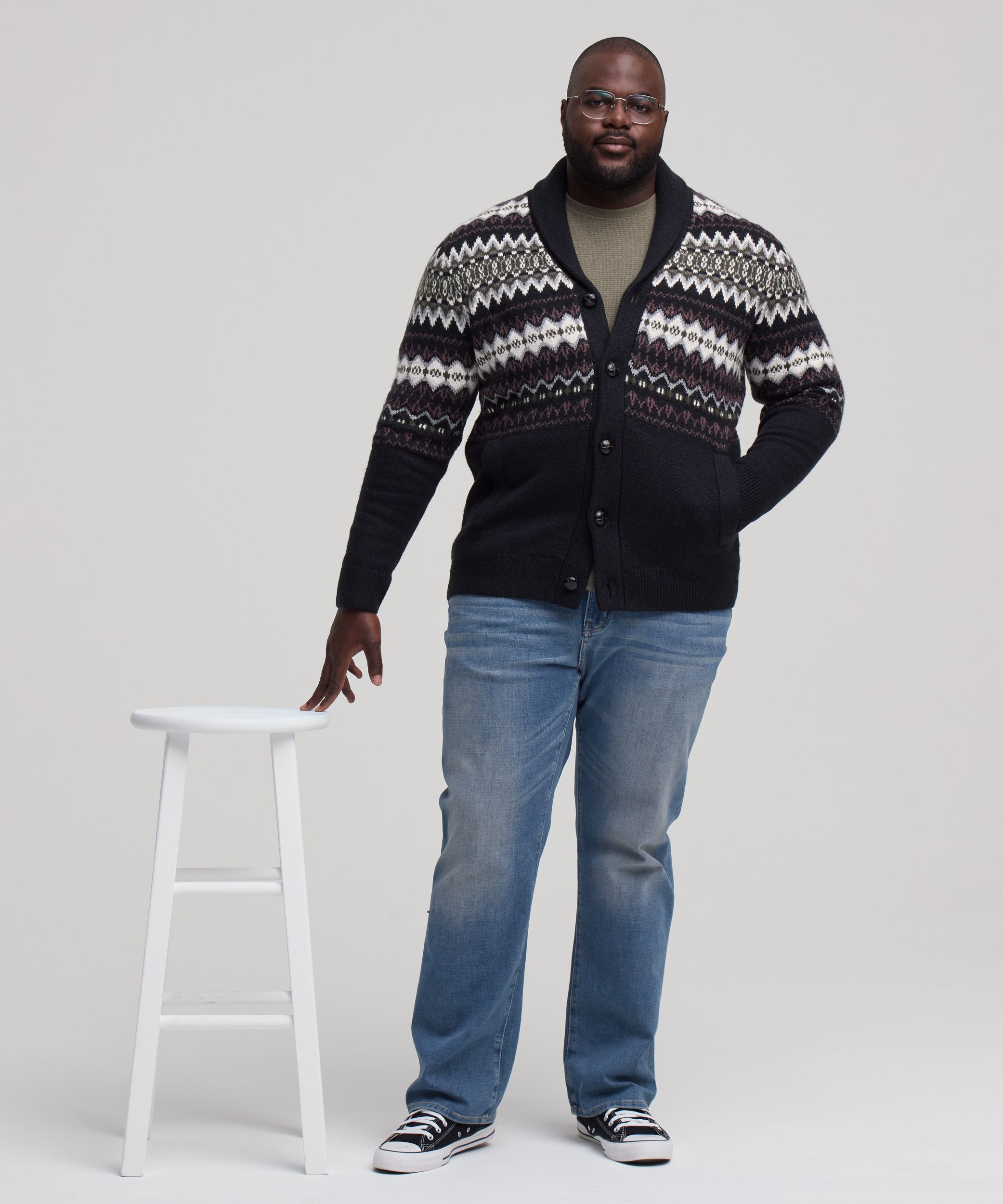 WindRiver Men's Fair Isle Cardigan Sweater