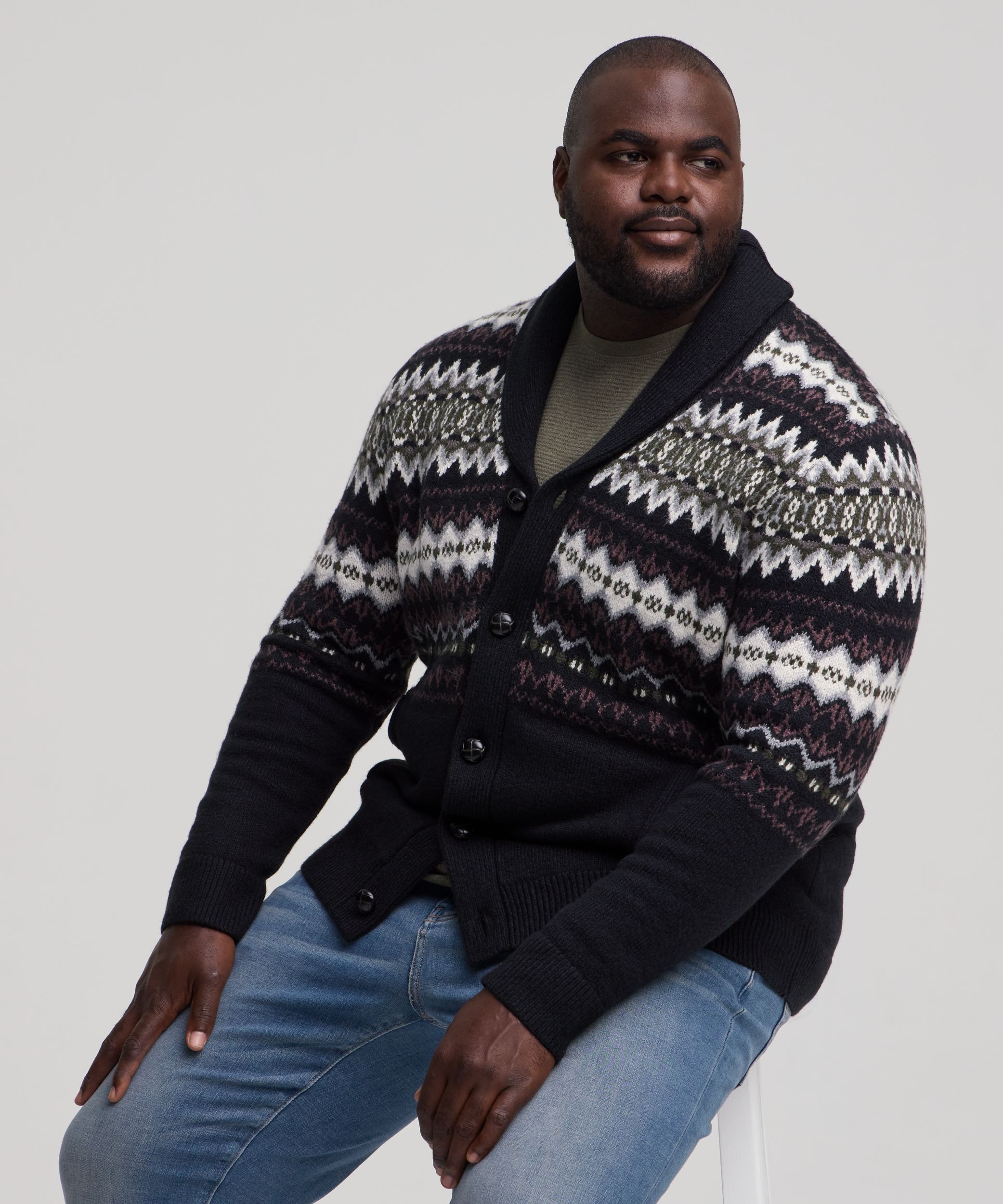 WindRiver Men's Fair Isle Cardigan Sweater