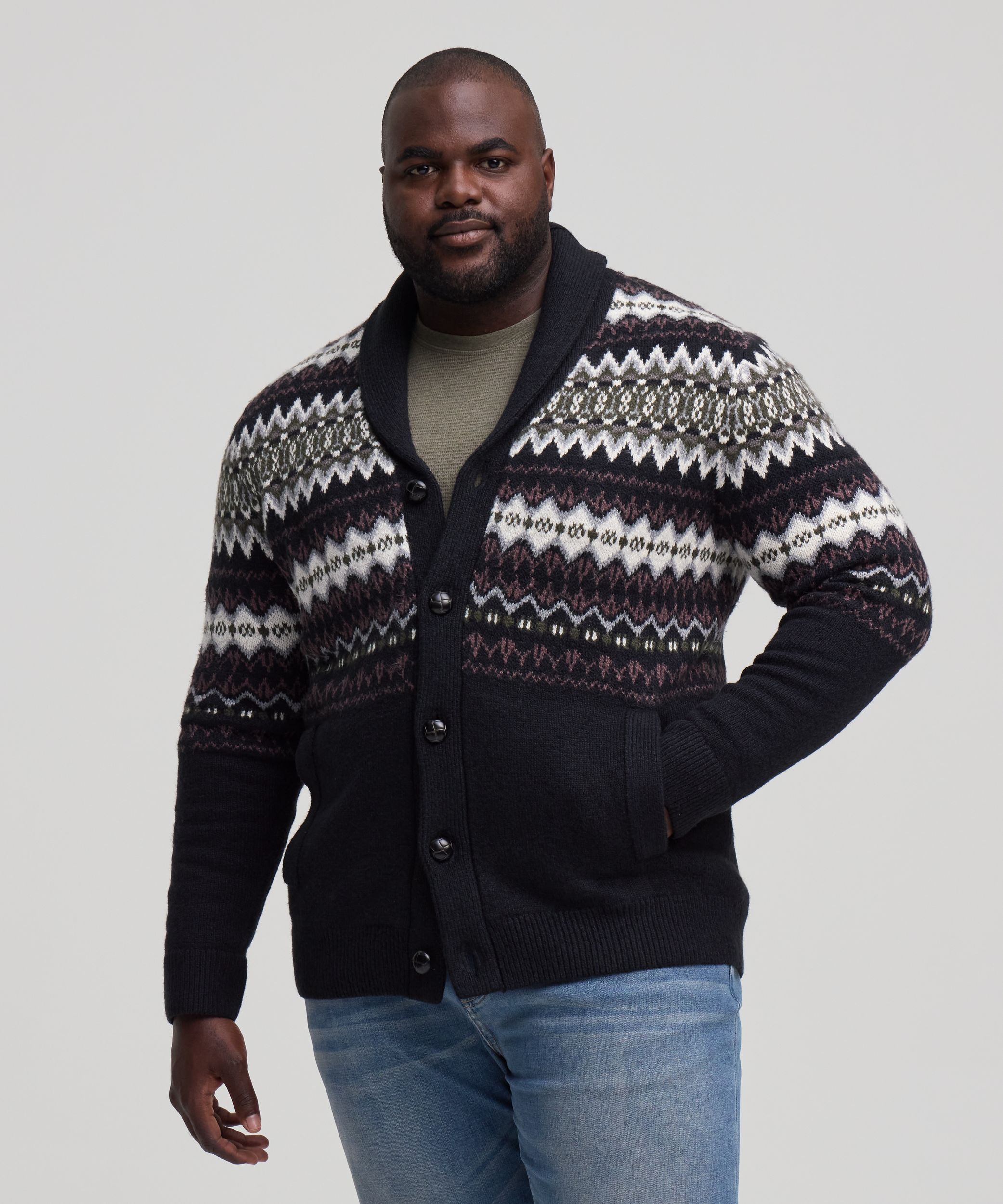 WindRiver Men's Fair Isle Cardigan Sweater