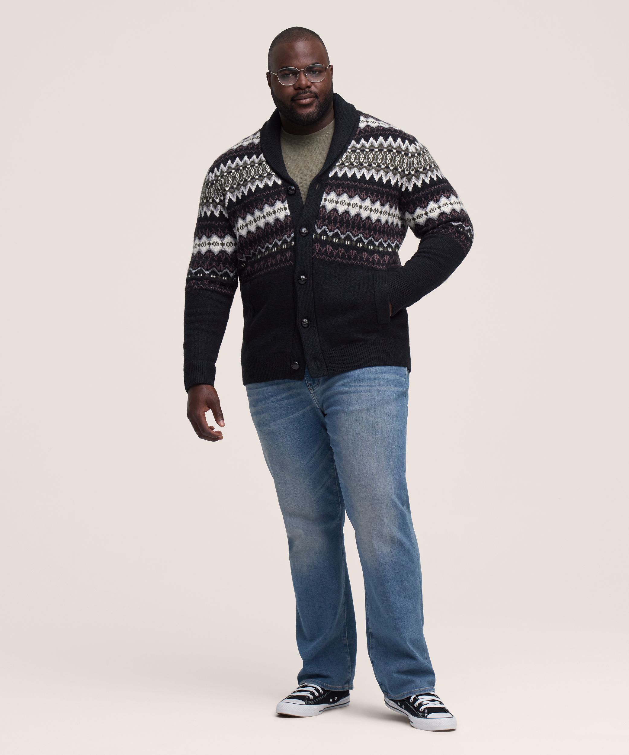 WindRiver Men's Fair Isle Cardigan Sweater