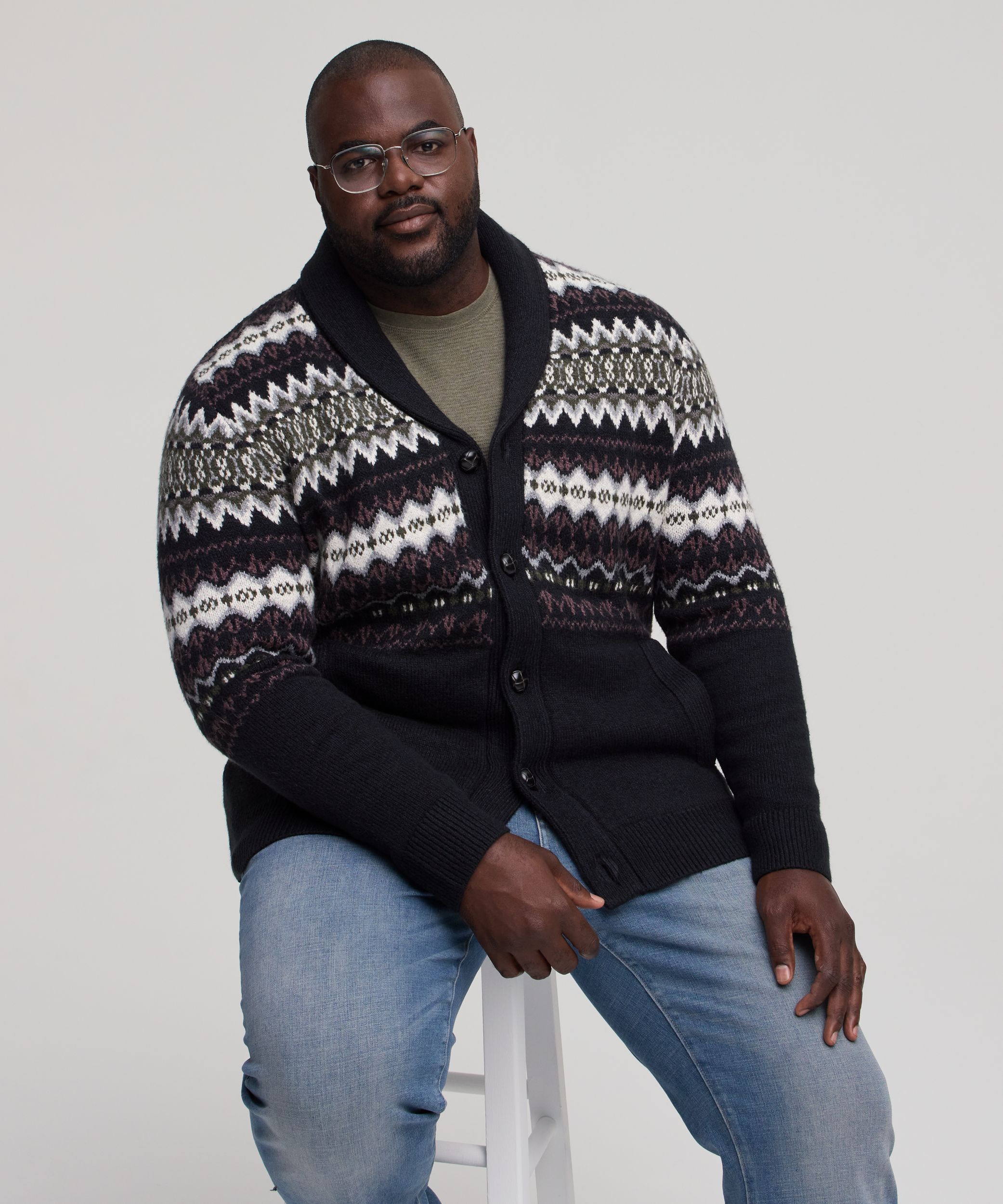 WindRiver Men's Fair Isle Cardigan Sweater