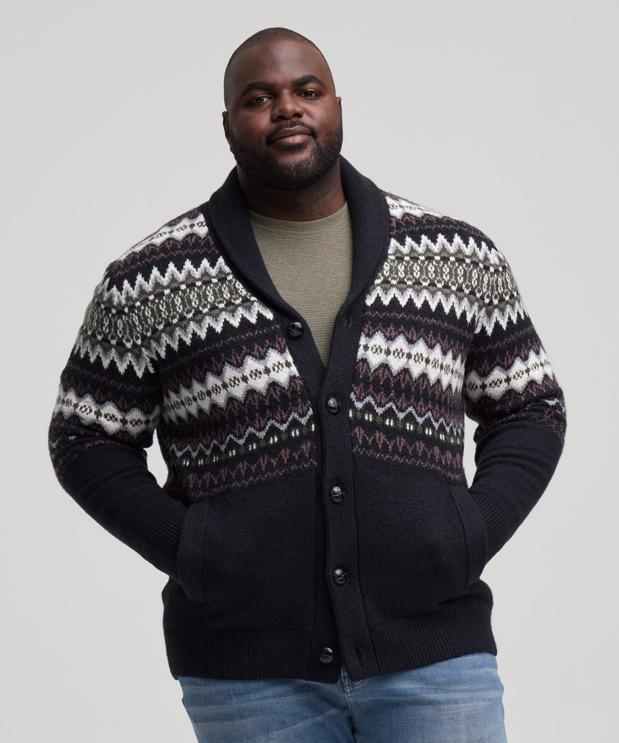 WindRiver Men's Fair Isle Cardigan Sweater