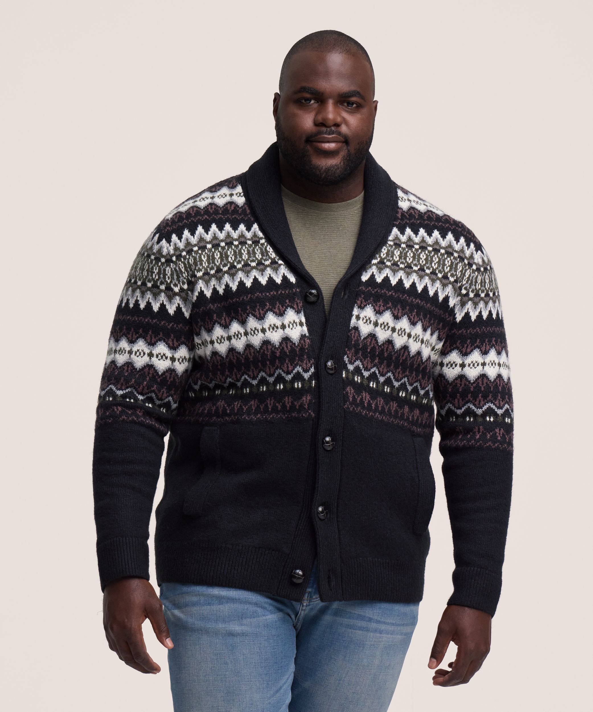 WindRiver Men's Fair Isle Cardigan Sweater