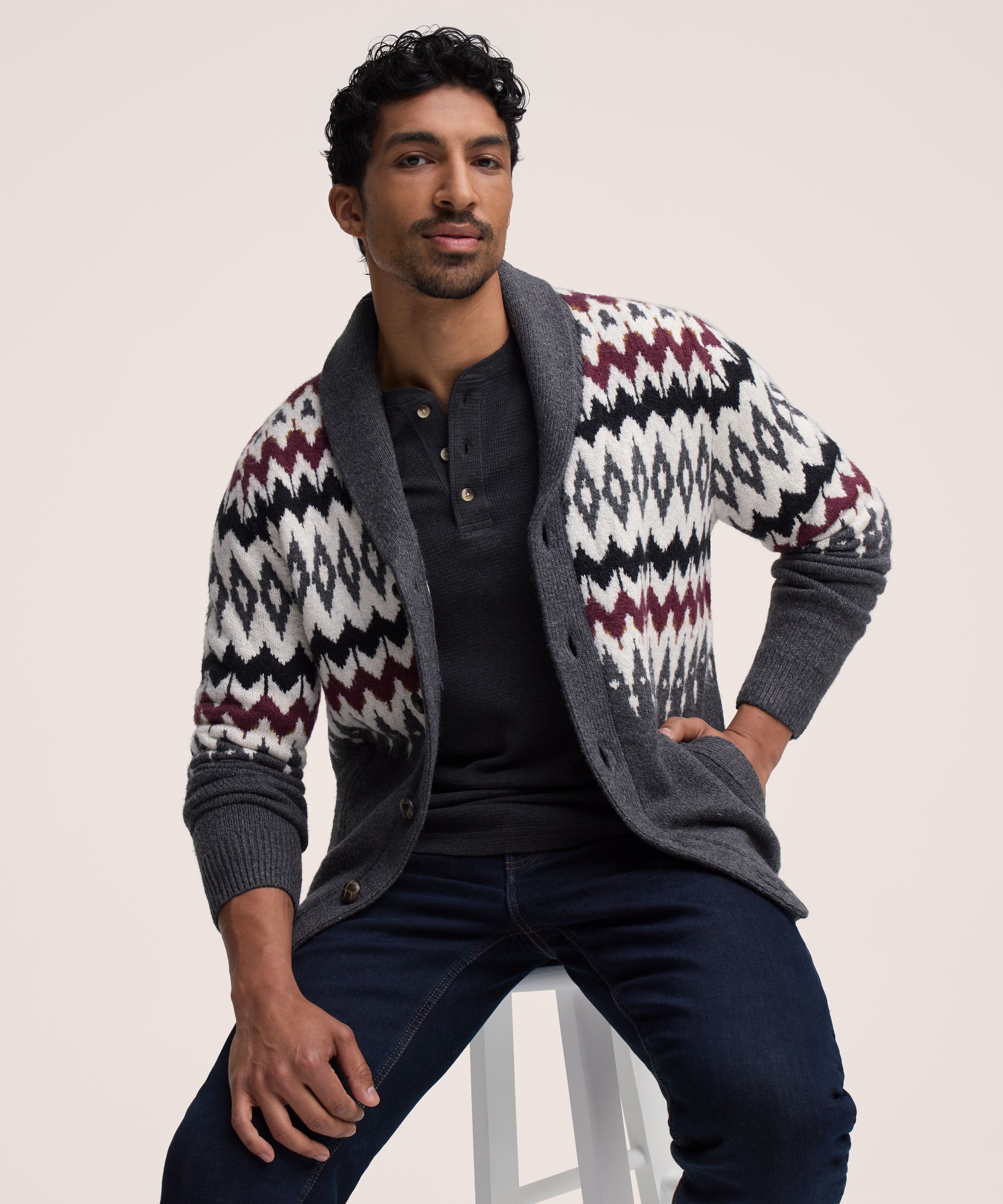 Cardigan à motif jacquard pour hommes, WindRiver