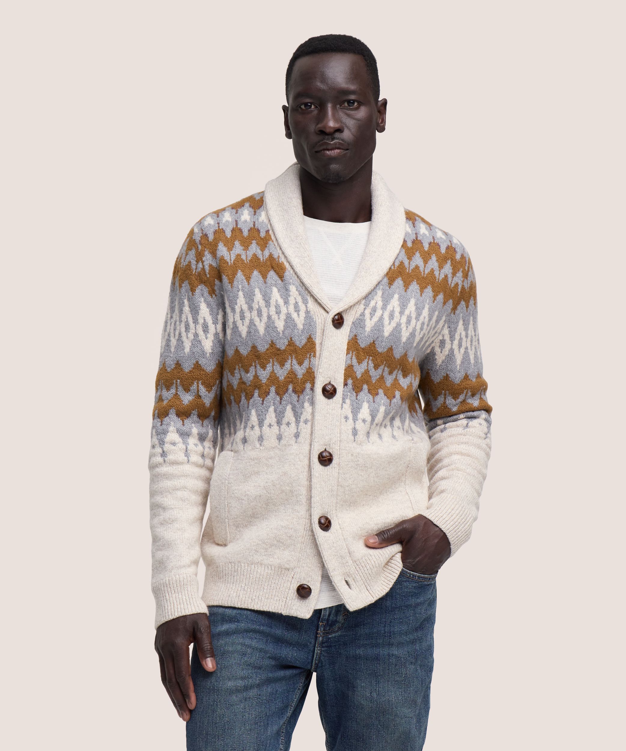Cardigan à motif jacquard pour hommes, WindRiver