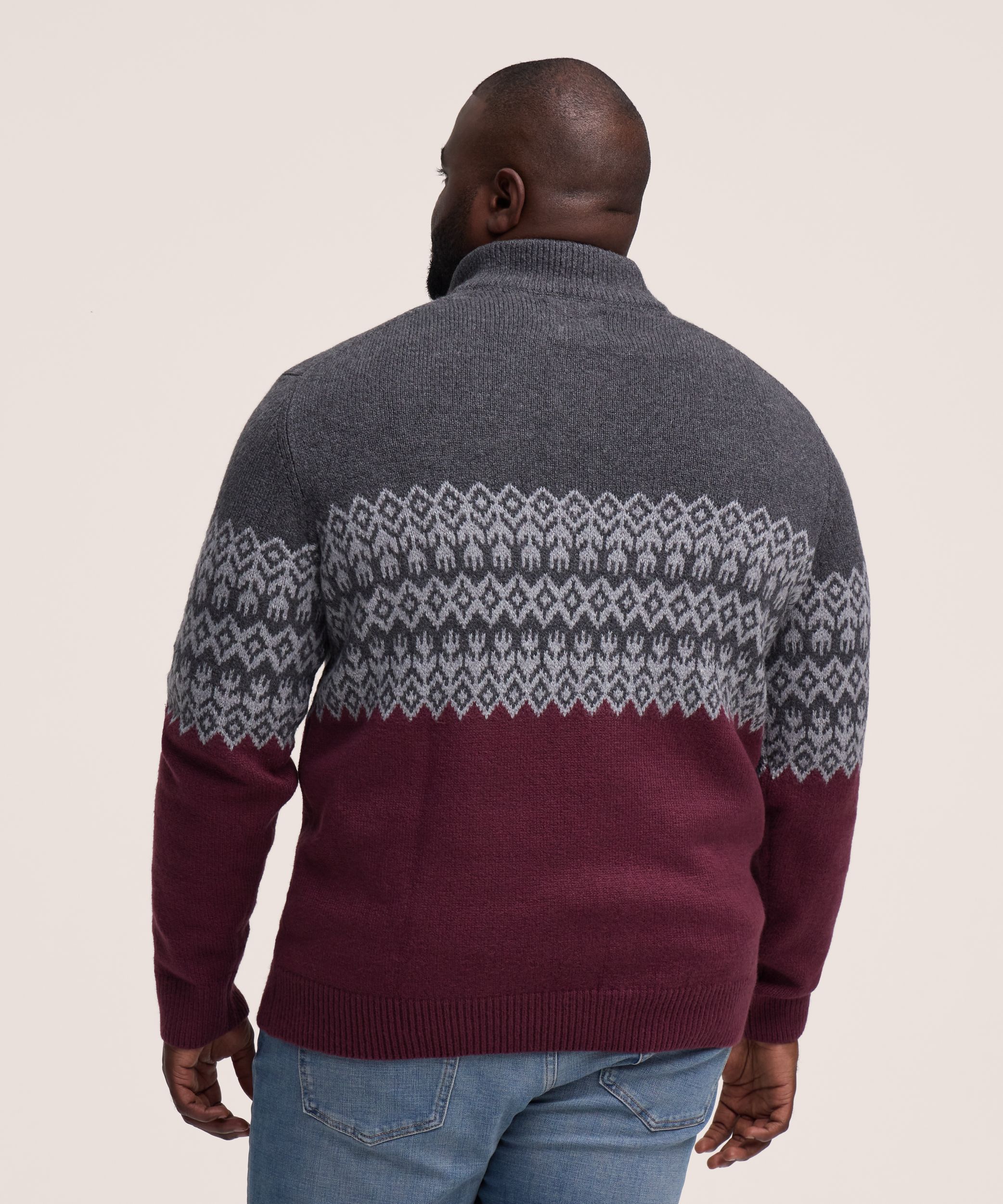 Chandail à motif jacquard avec col cheminée et fermeture à boutons&nbsp;1/4 pour hommes, WindRiver