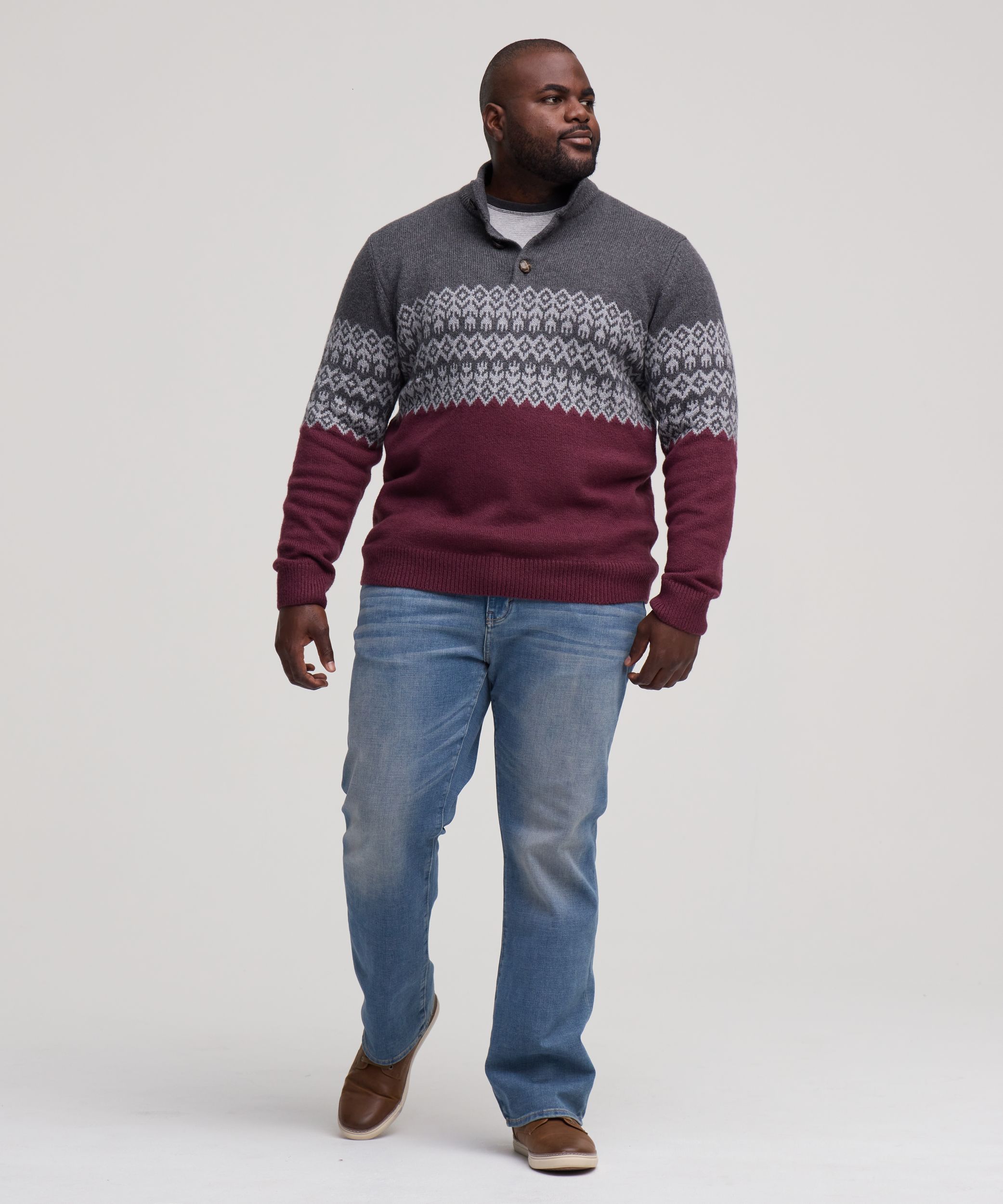 Chandail à motif jacquard avec col cheminée et fermeture à boutons&nbsp;1/4 pour hommes, WindRiver