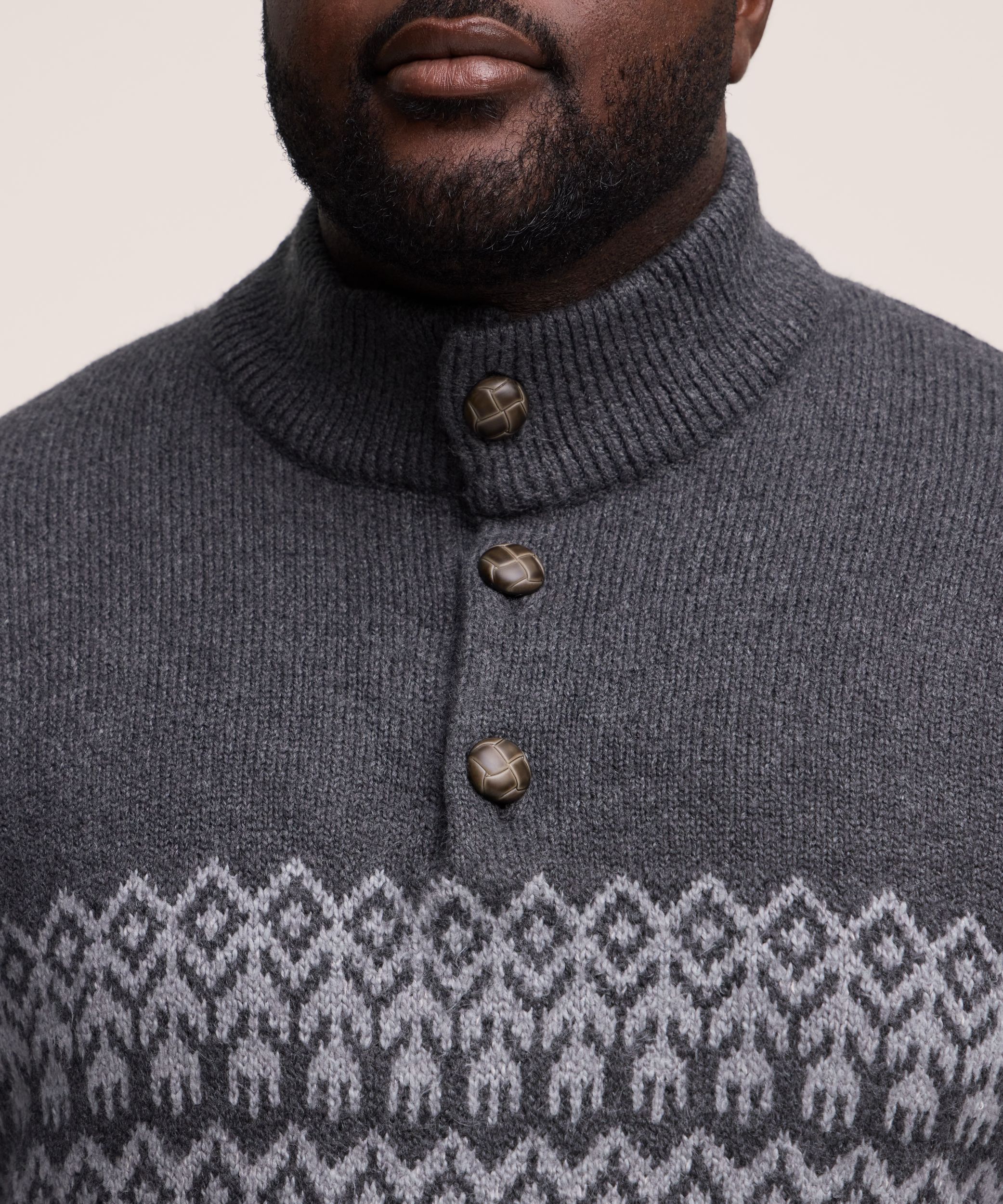 Chandail à motif jacquard avec col cheminée et fermeture à boutons&nbsp;1/4 pour hommes, WindRiver