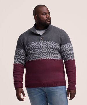 WindRiver Men's Fair Isle1/4 Button Mockneck Sweater