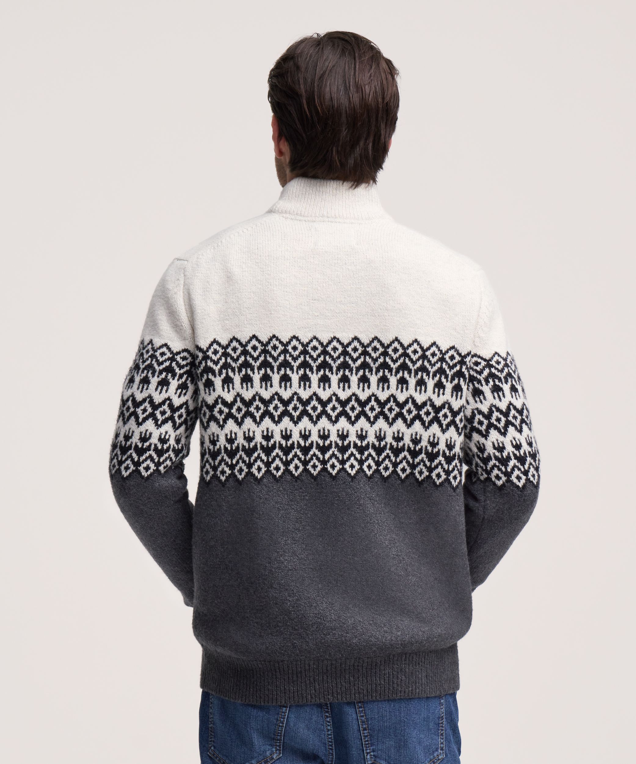WindRiver Men's Fair Isle 1/4 Button Mockneck Sweater