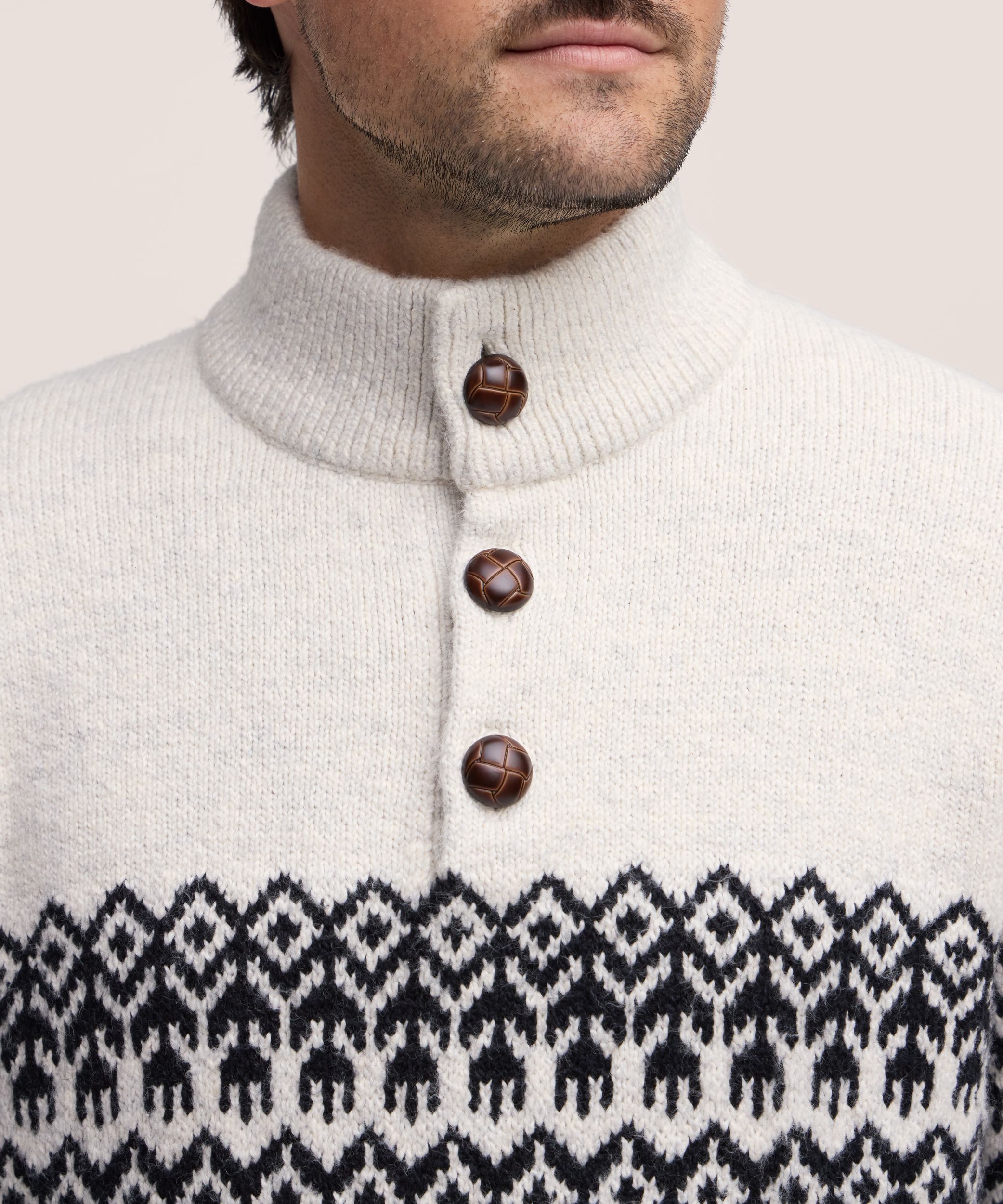 WindRiver Men's Fair Isle 1/4 Button Mockneck Sweater