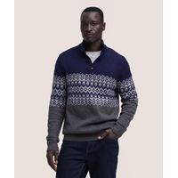 WindRiver Men's Fair Isle 1/4 Button Mockneck Sweater