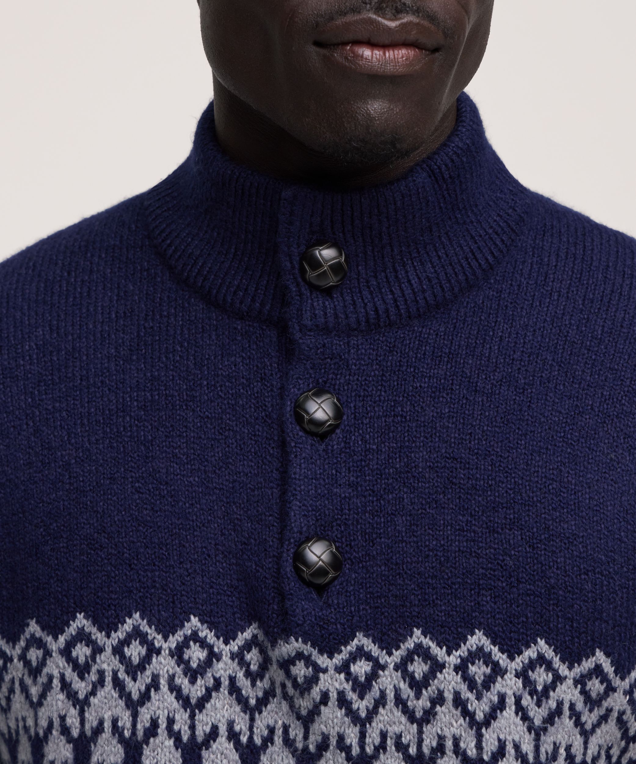 Chandail à motif jacquard avec col cheminée et fermeture à boutons&nbsp;1/4 pour hommes, WindRiver