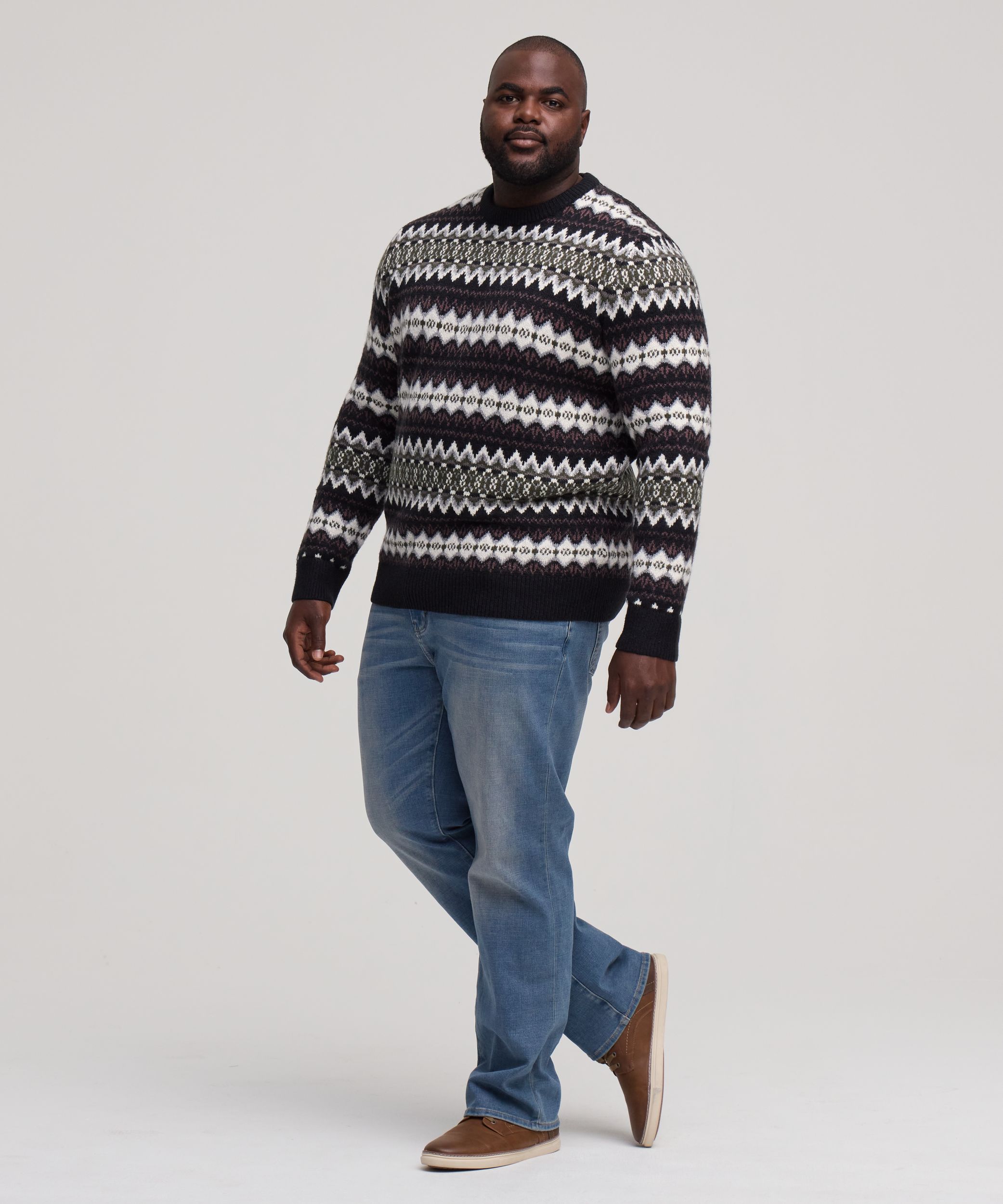 Chandail à motif jacquard et col ras du cou pour hommes, WindRiver