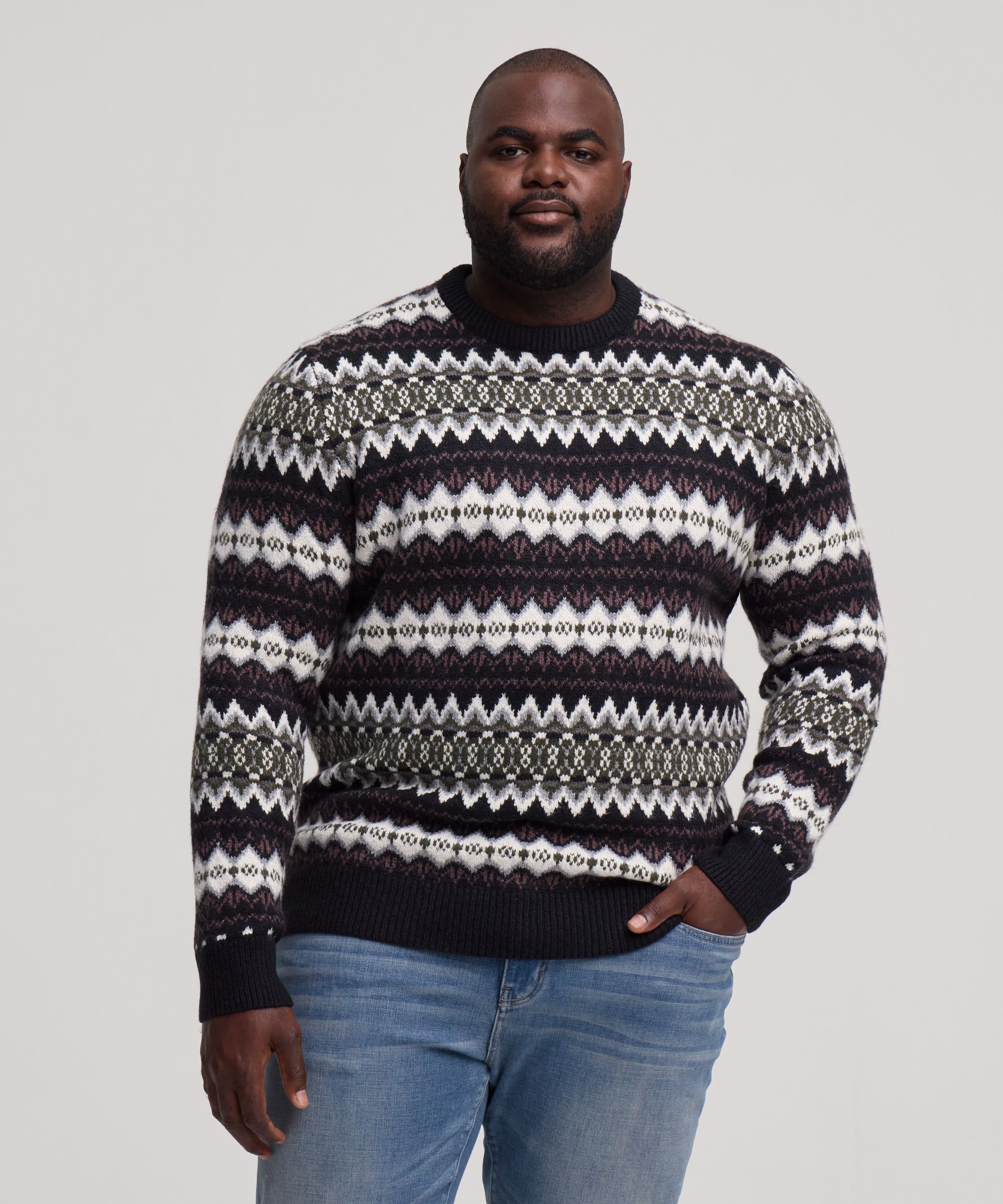 Chandail à motif jacquard et col ras du cou pour hommes, WindRiver