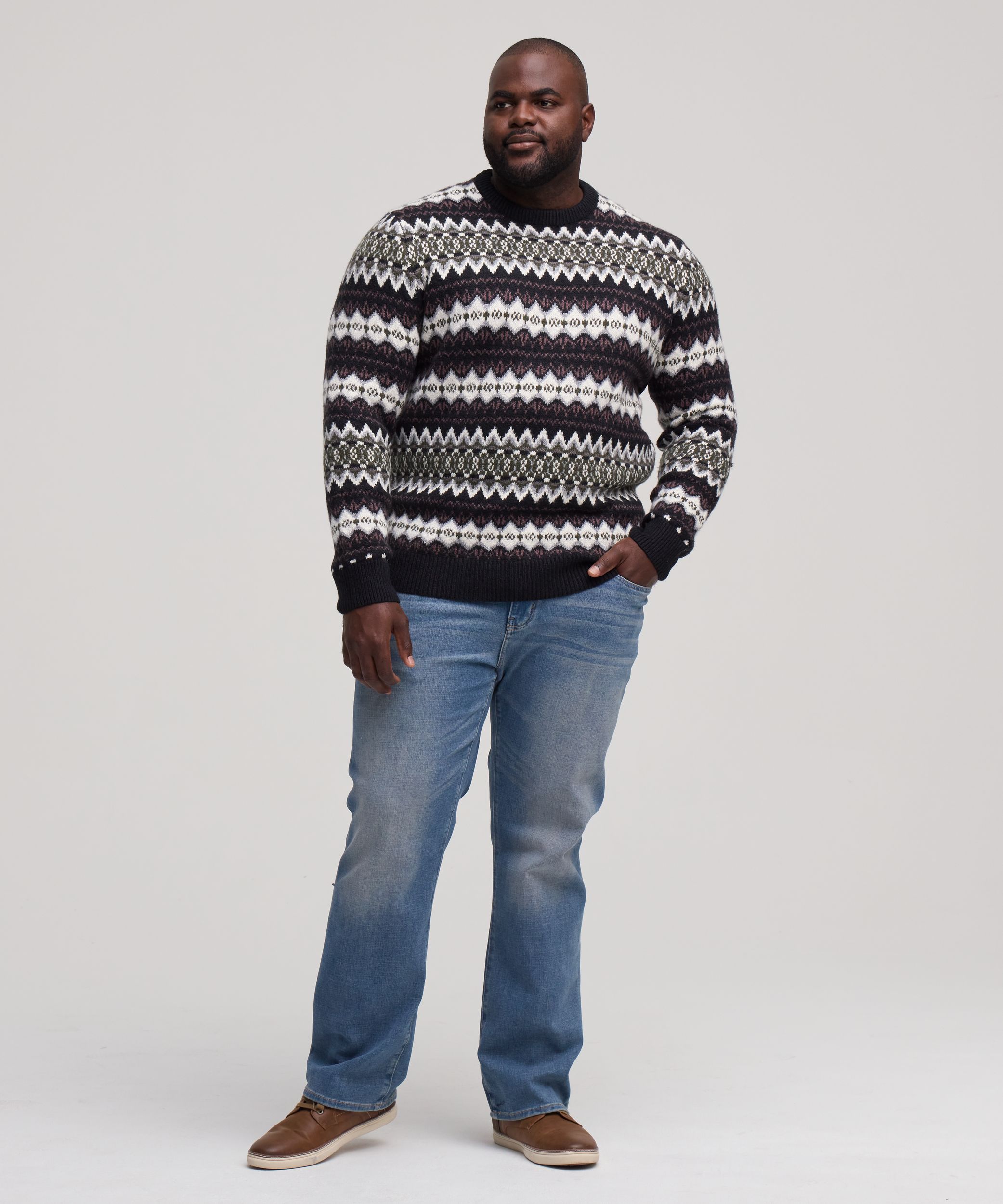 Chandail à motif jacquard et col ras du cou pour hommes, WindRiver