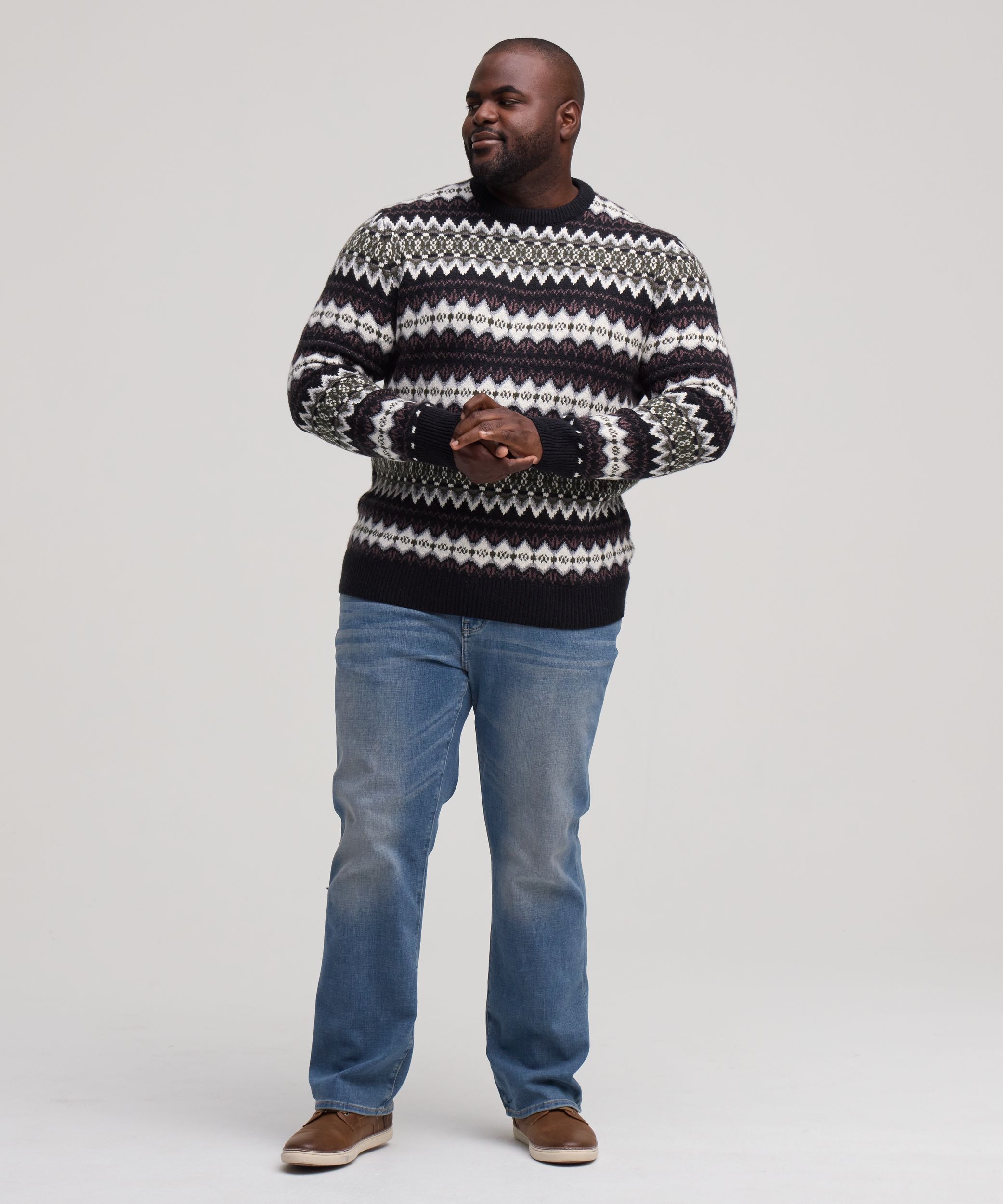 Chandail à motif jacquard et col ras du cou pour hommes, WindRiver