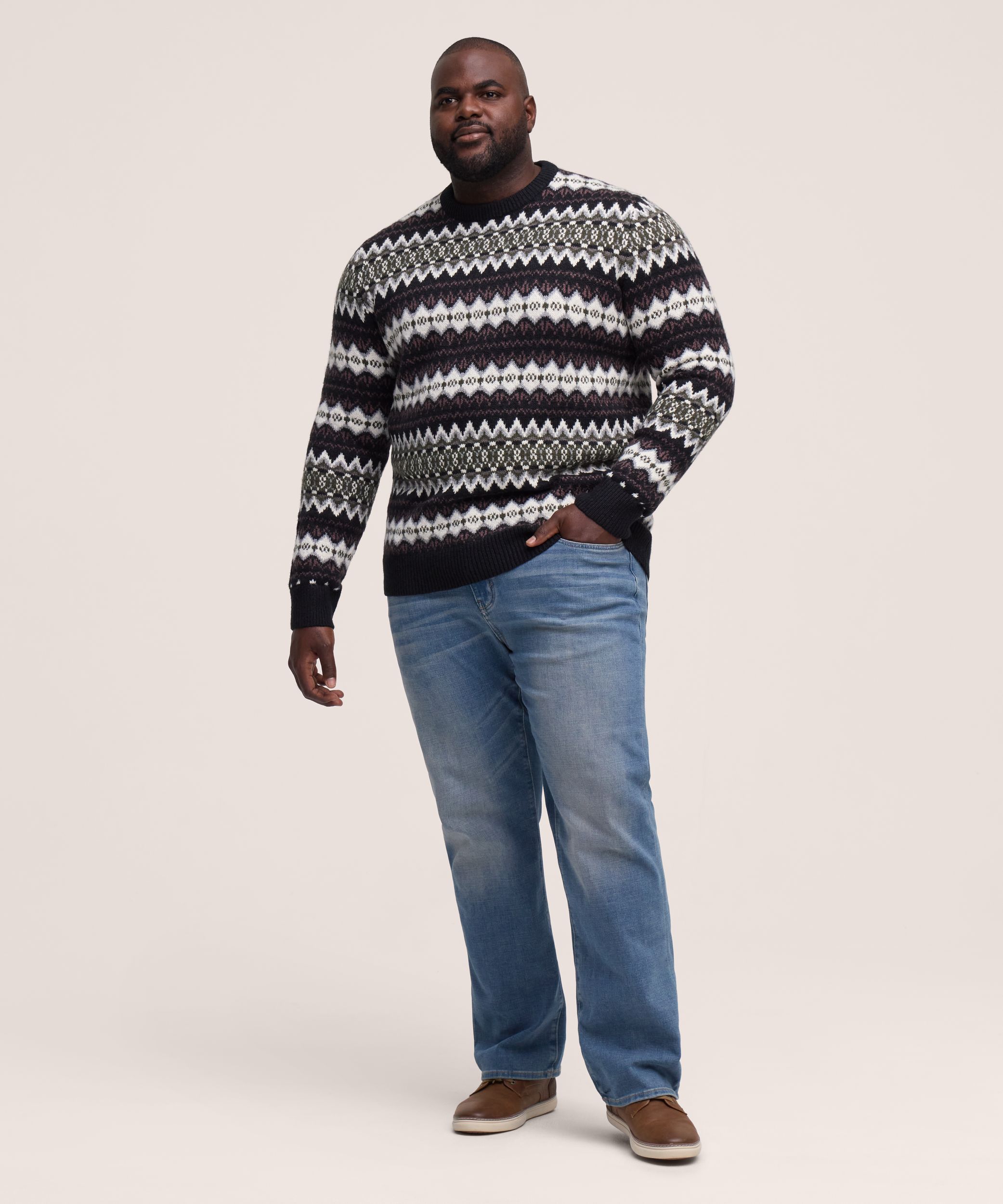 Chandail à motif jacquard et col ras du cou pour hommes, WindRiver