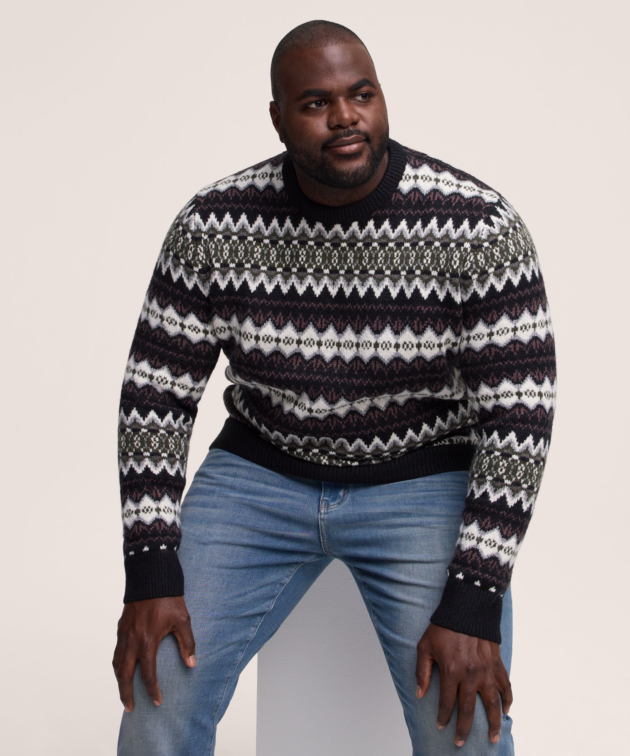 Chandail à motif jacquard et col ras du cou pour hommes, WindRiver