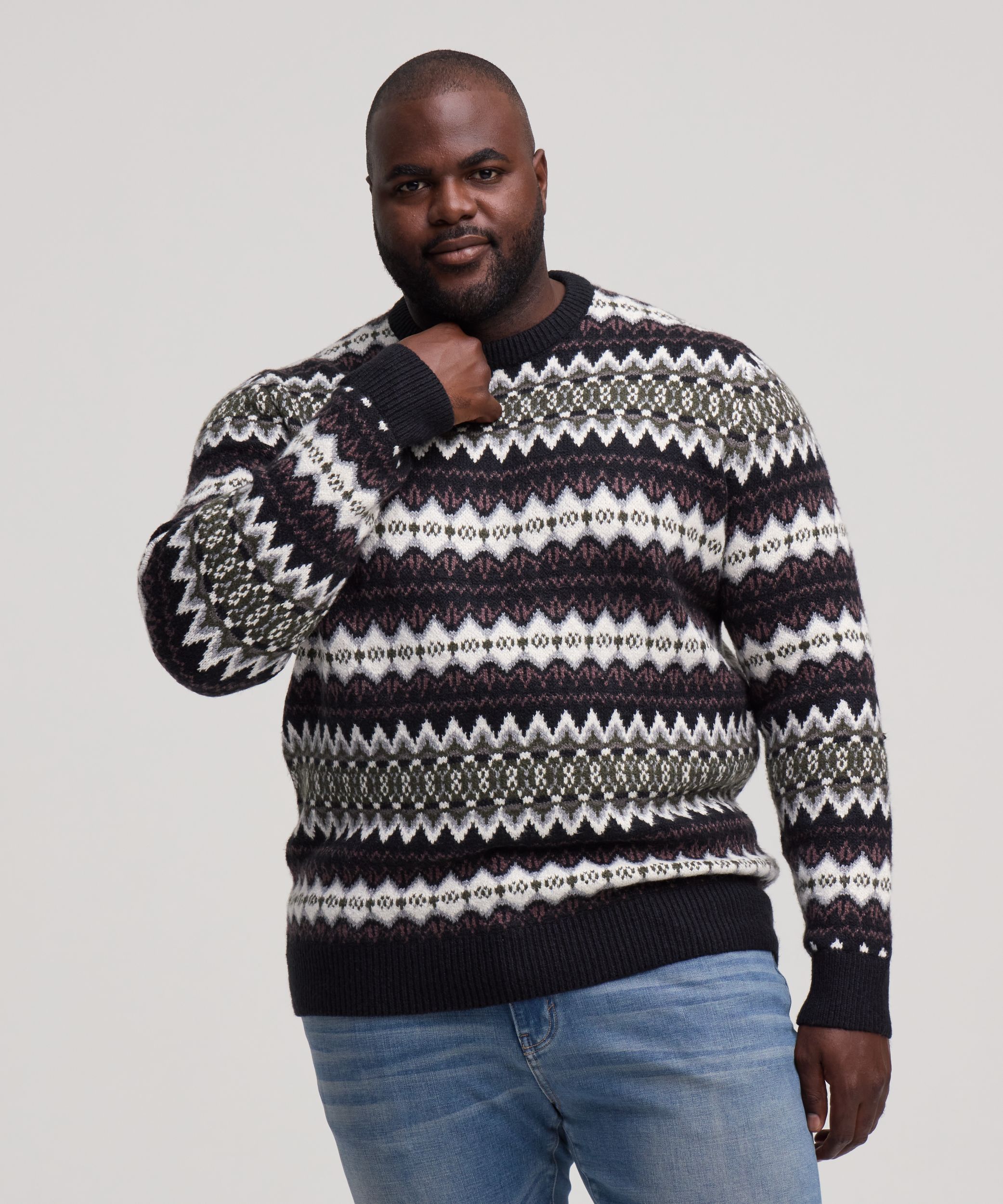 Chandail à motif jacquard et col ras du cou pour hommes, WindRiver