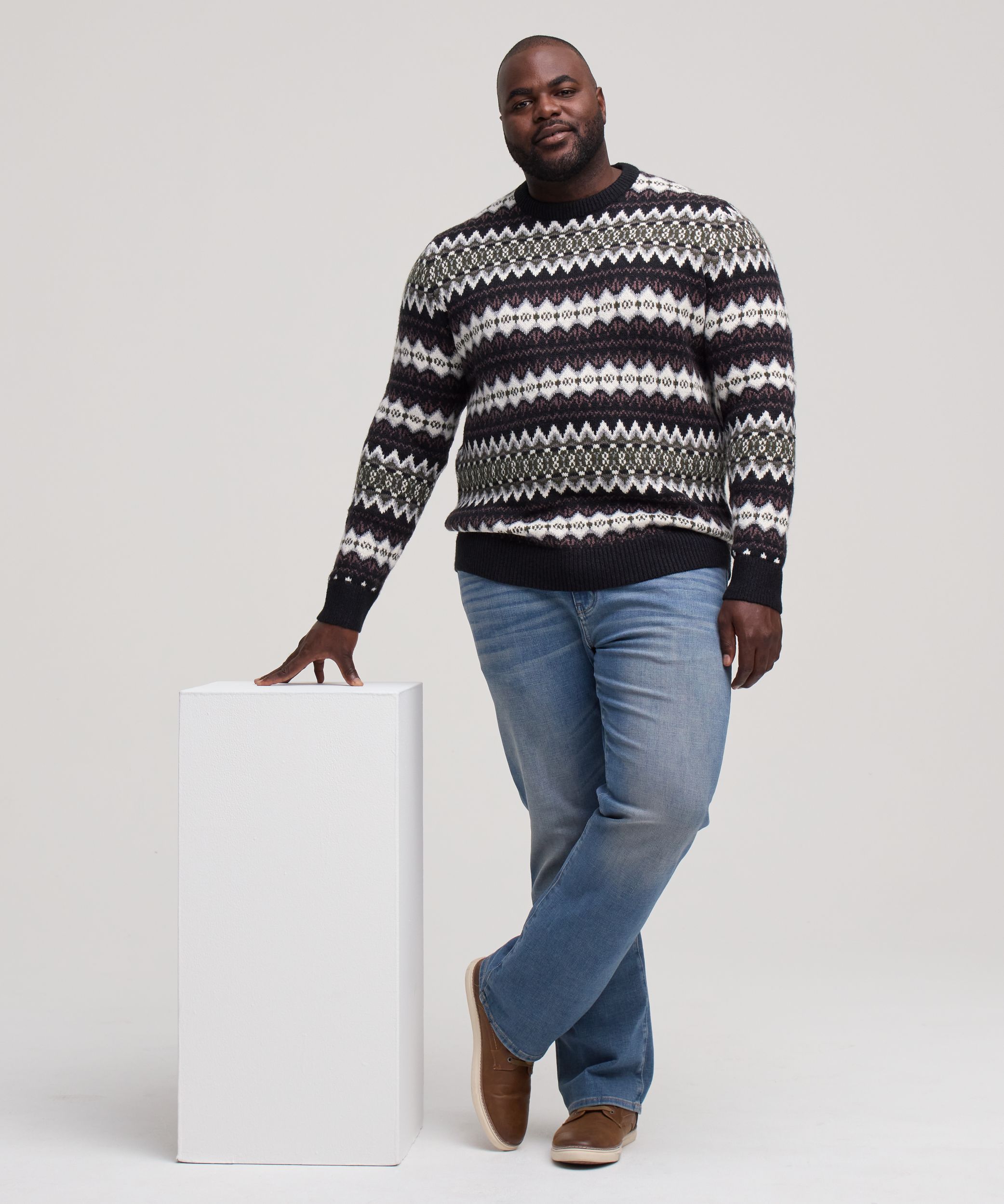 Chandail à motif jacquard et col ras du cou pour hommes, WindRiver