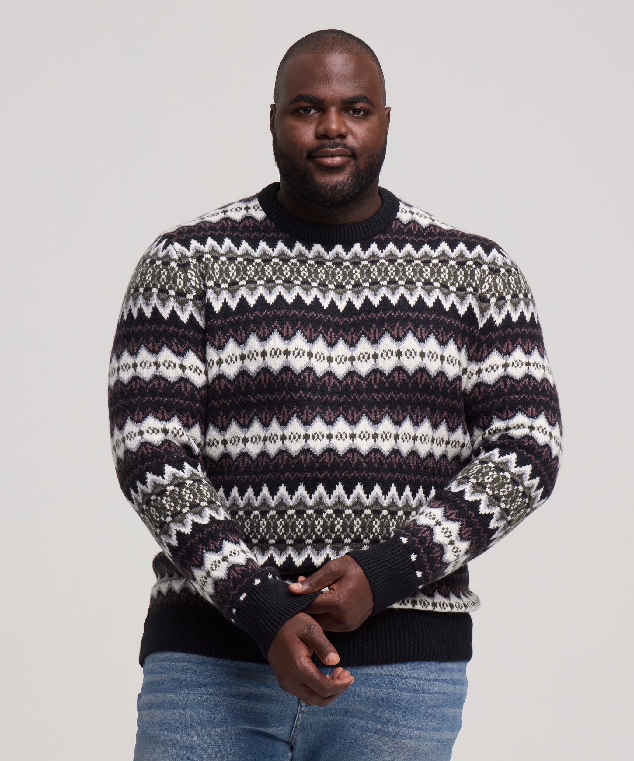 Chandail à motif jacquard et col ras du cou pour hommes, WindRiver