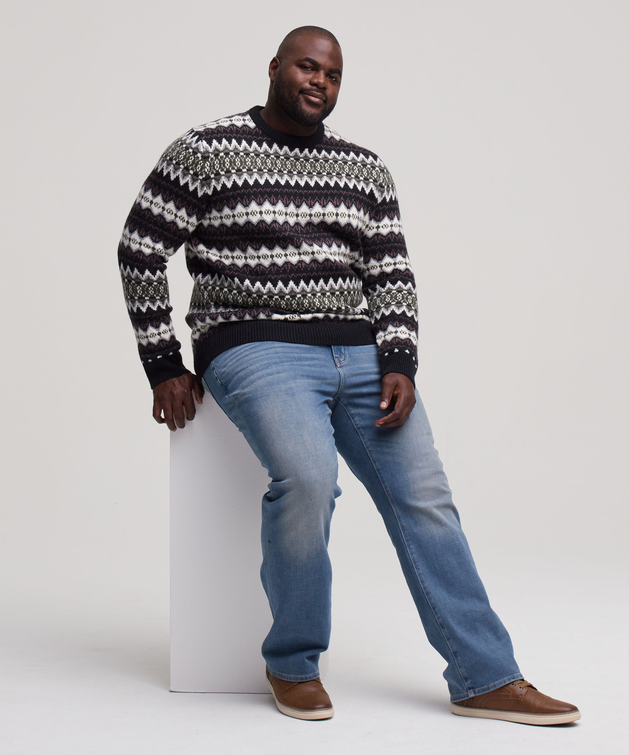 Chandail à motif jacquard et col ras du cou pour hommes, WindRiver